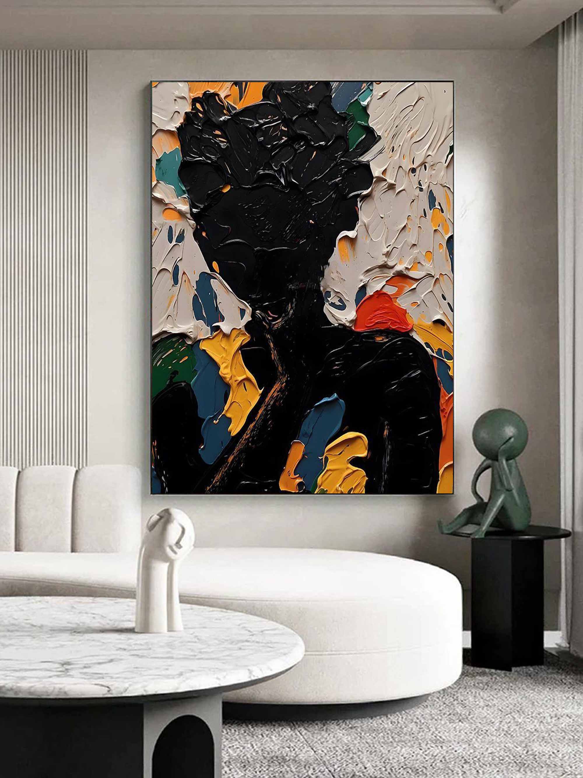 Black Abstract Man Oil Painting Black Abstract Man Canvas Art Abstract Figure Wall Decor Painting