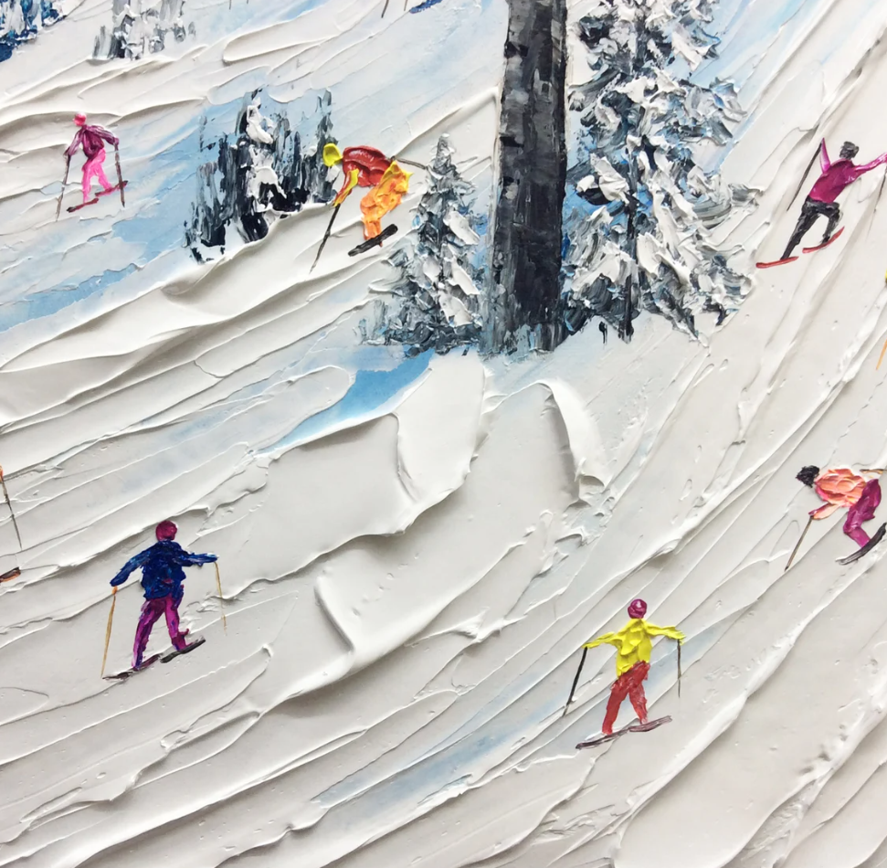 Skier Painting Snow Mountain Skiing 3D Landscape Painting Snow Landscape Painting 3D Plaster Art