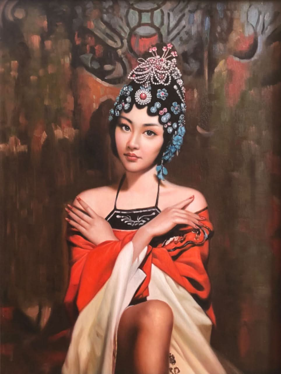 Realistic Oil Painting Peking Opera Girl Super Realistic Peking Opera Girl Art Peking Opera Girl Portrait Canvas Wall Art