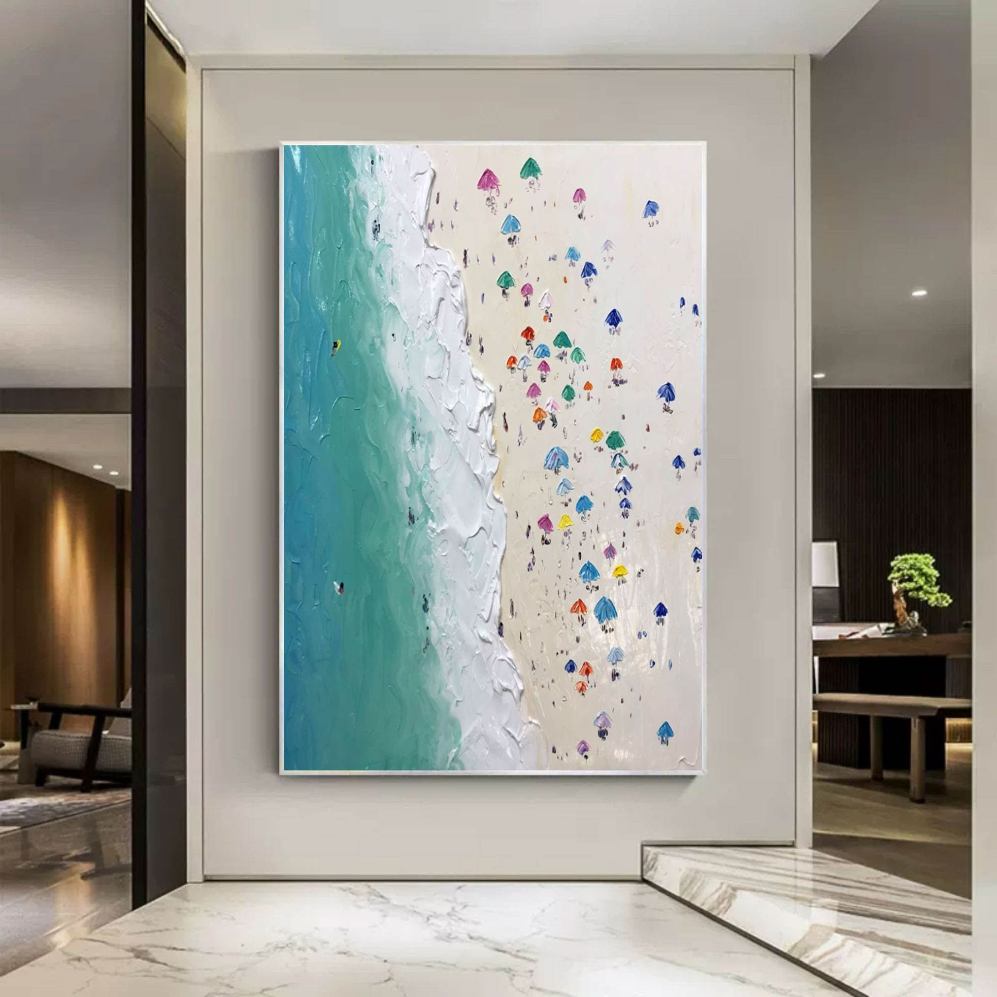 Sea Shore Wall Art Sea Shore Oil Painting On Canvas 3D Plaster Art Summer Sea Painting For Sale