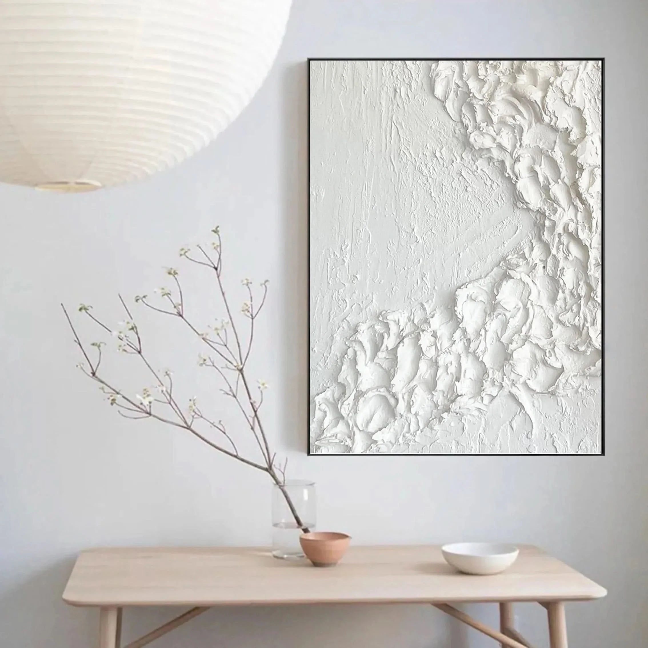 Large White 3D Minimalist Abstract Handcrafted Painting, 3D Thick Texture Wall Art/Home Decor