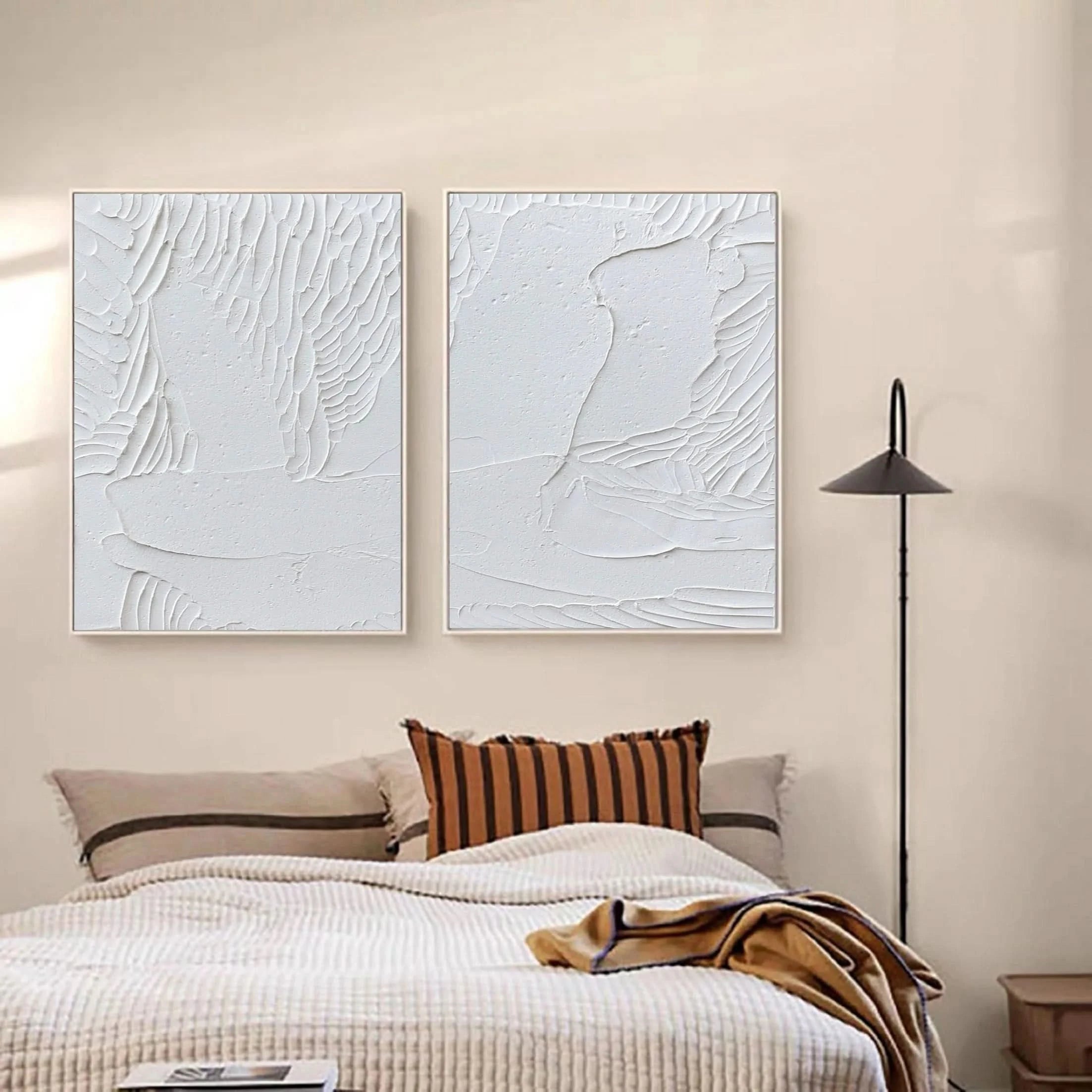 Set of 2 Textured Minimalistic Plaster Painting on Canvas