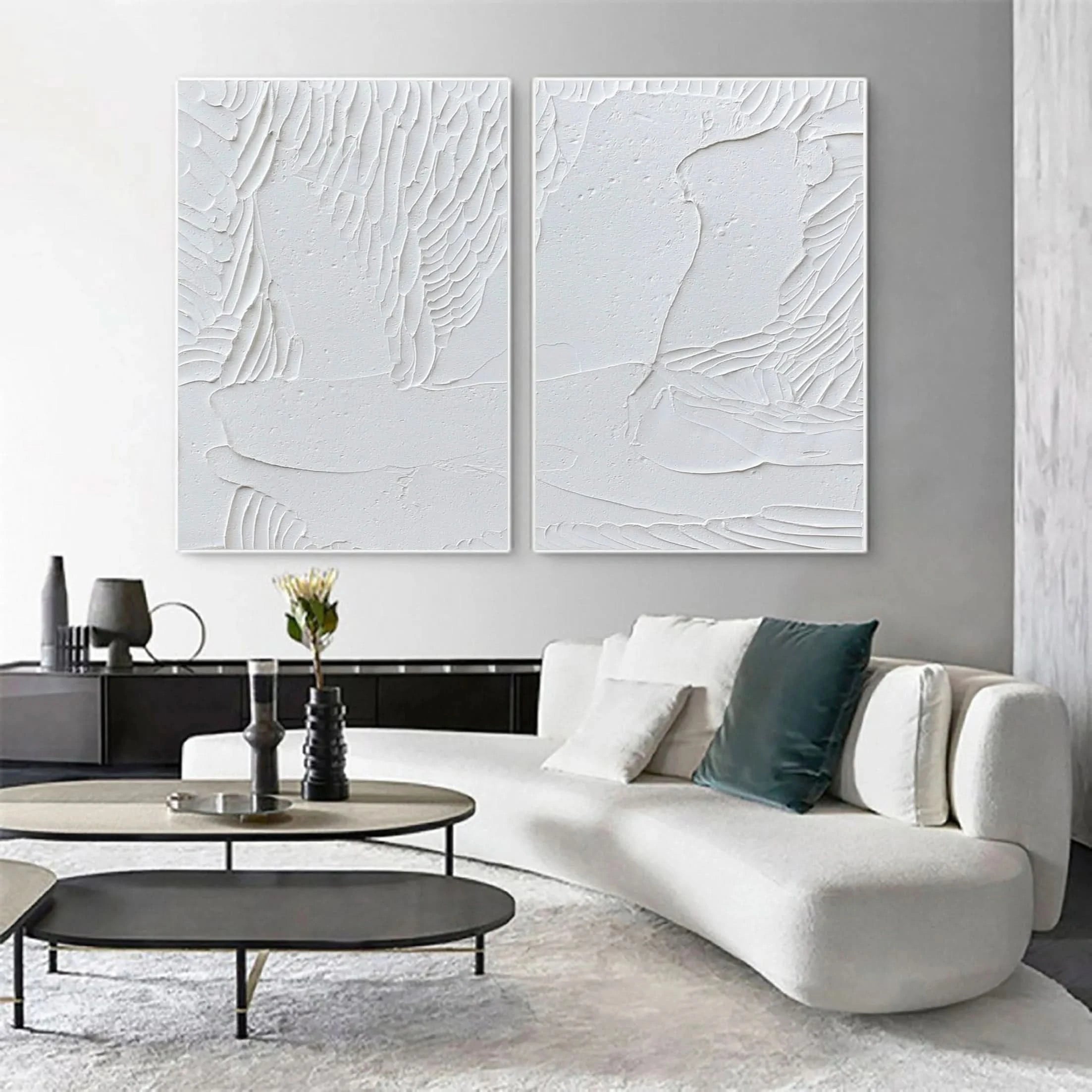 Set of 2 Textured Minimalistic Plaster Painting on Canvas