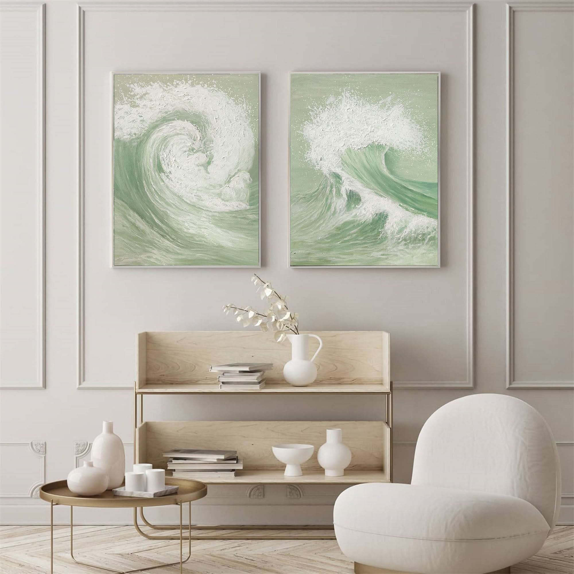 Green & White Abstract  Painting SET OF 2 #AVG 034