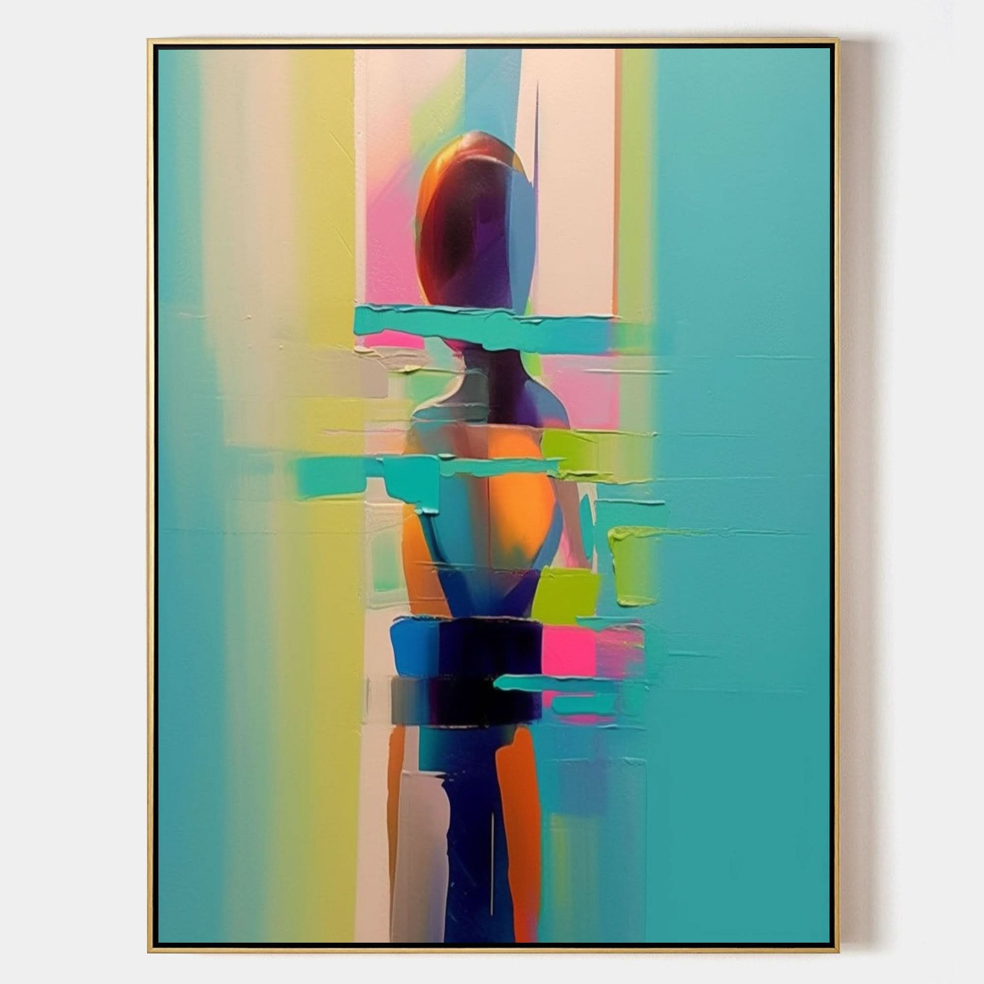 Colorful Abstract People Back View Oil Painting Palette Girl Abstract Canvas Art Bedroom Wall Decor