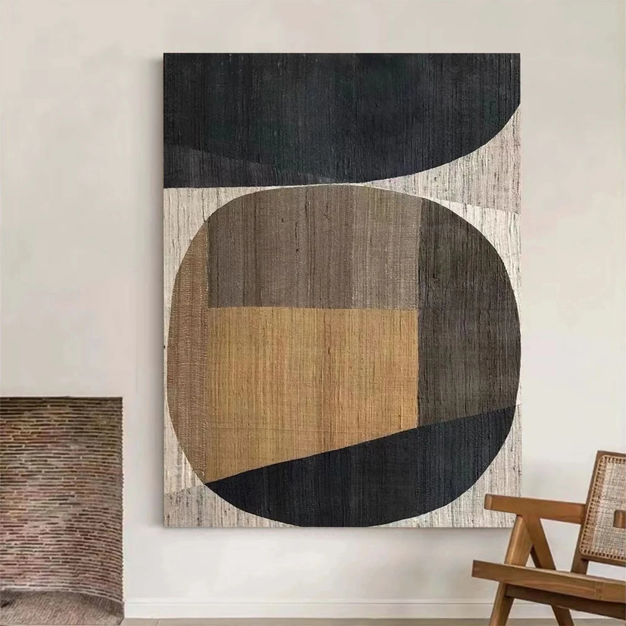 Original Wabi Sabi Wall Art Abstract Painting Geometric Wall Decor for Room