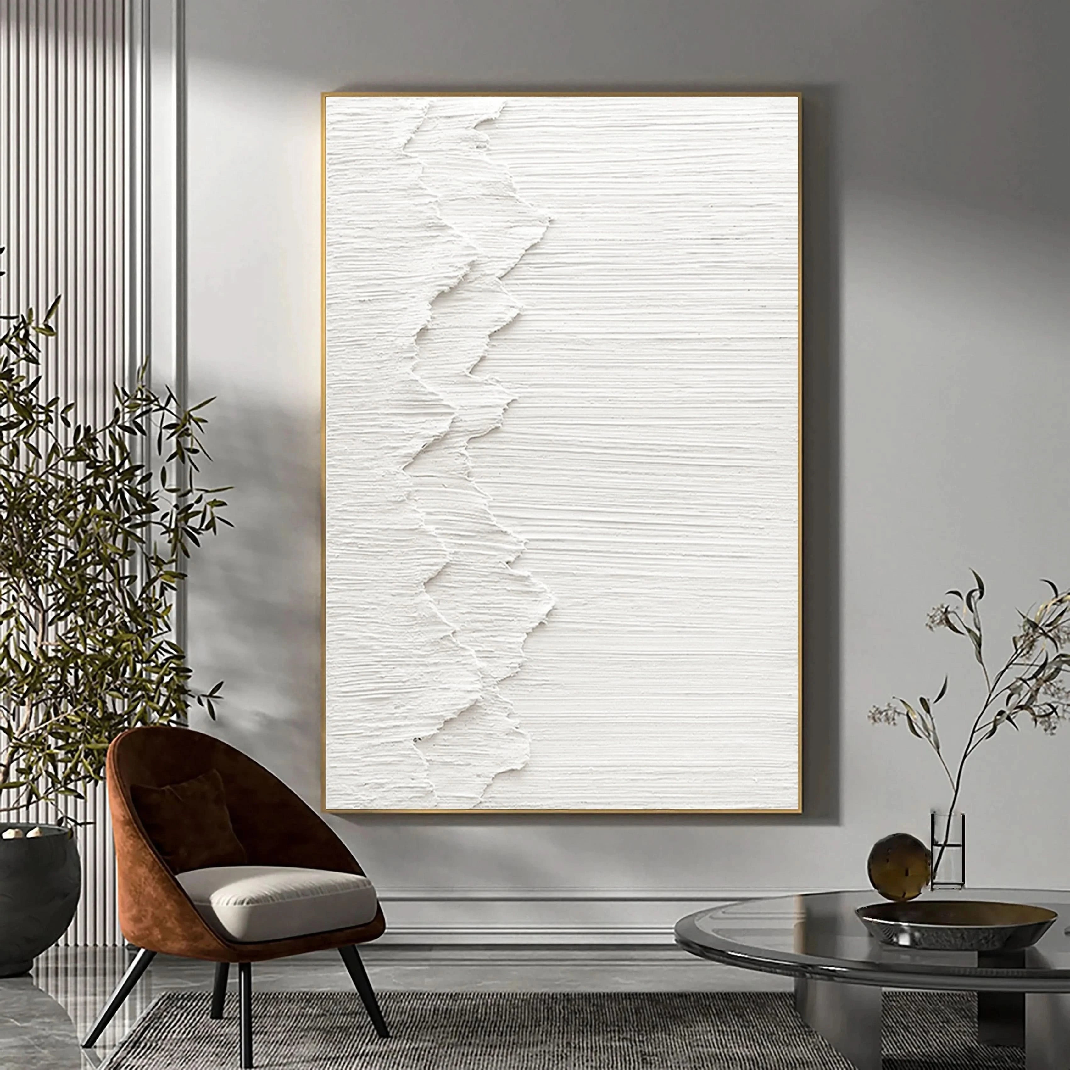 Plaster Art Minimalistic Wave Painting Wall Decor for Living Room/Bedroom