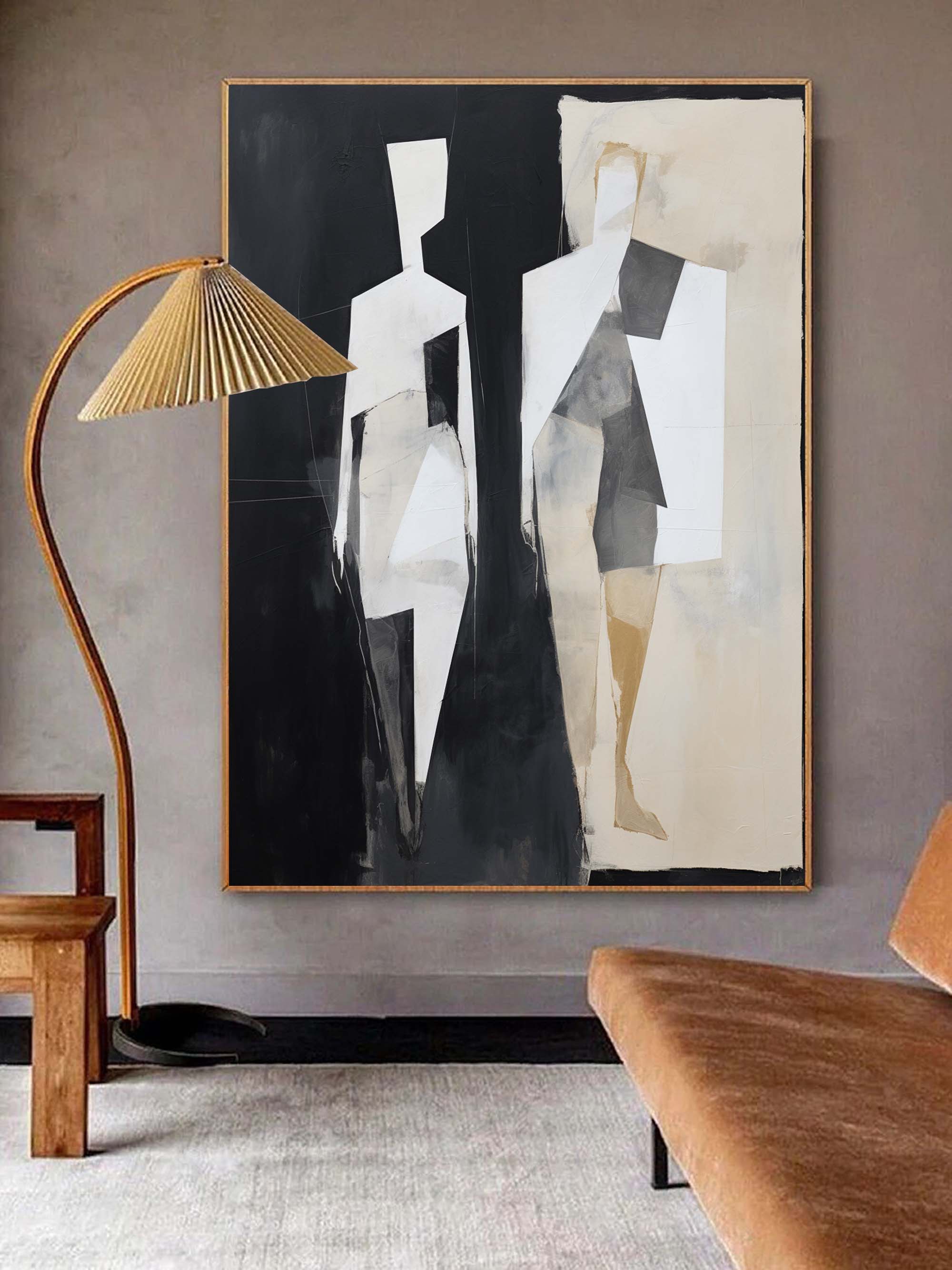 Black Abstract Art On Canvas Black And Beige Textured Wall Art Contemporary Minimalist Abstract Art Abstract Figures Abstract Wall Decor