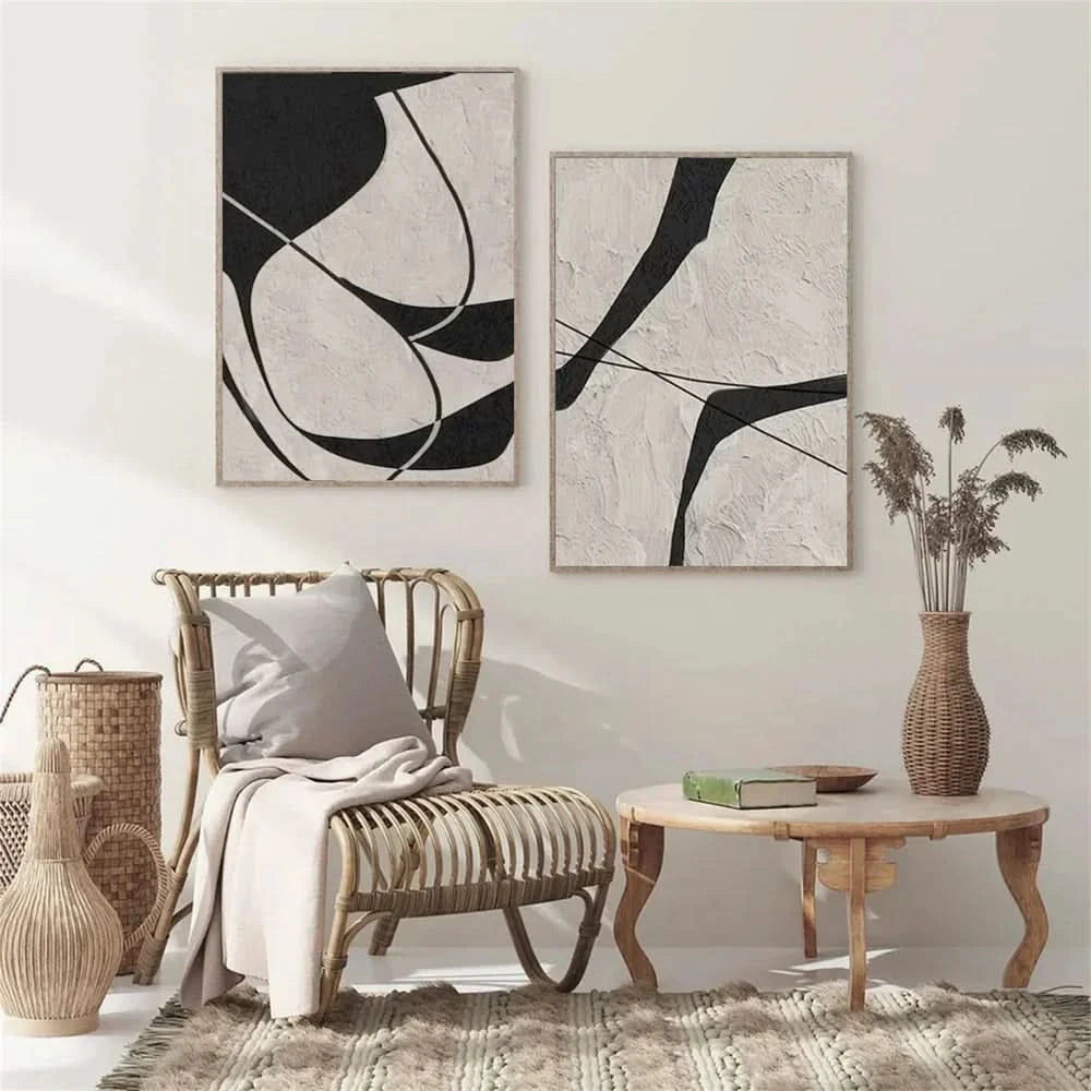 Beige & Black Abstract Textured Painting Set of 2 #WS325