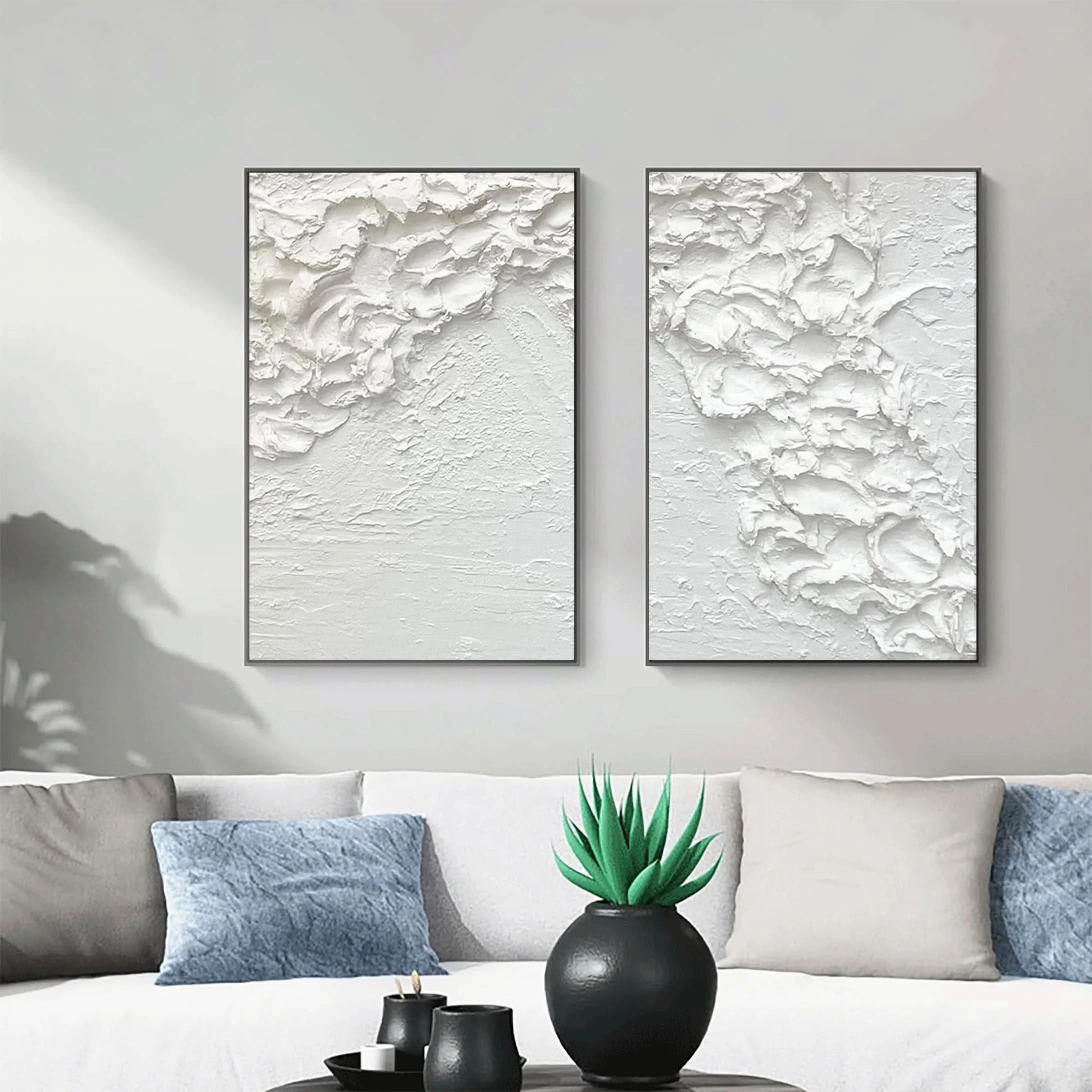 White Ocean Waves Textured Plaster Art, Large Minimalist Painting On Canvas, Modern Wall Decor