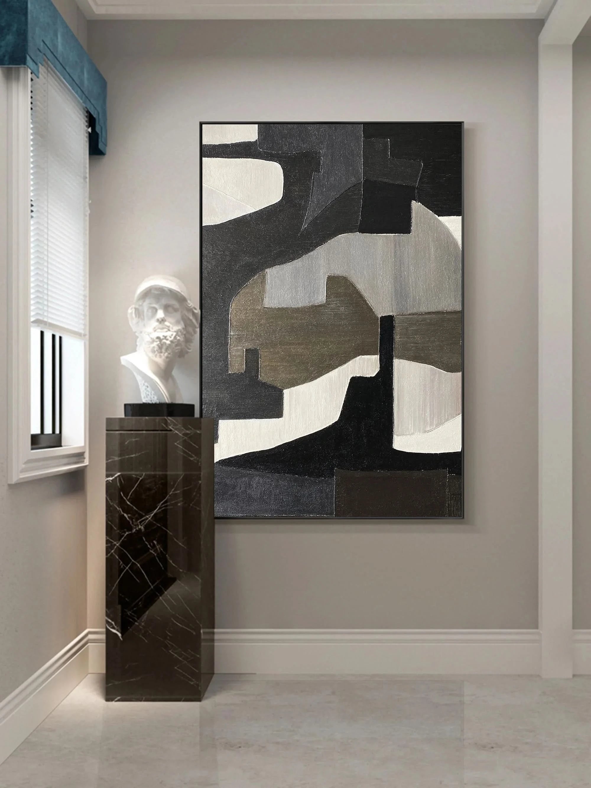 Original Abstract Wabi Sabi Wall Painting Black Beige Room Decor