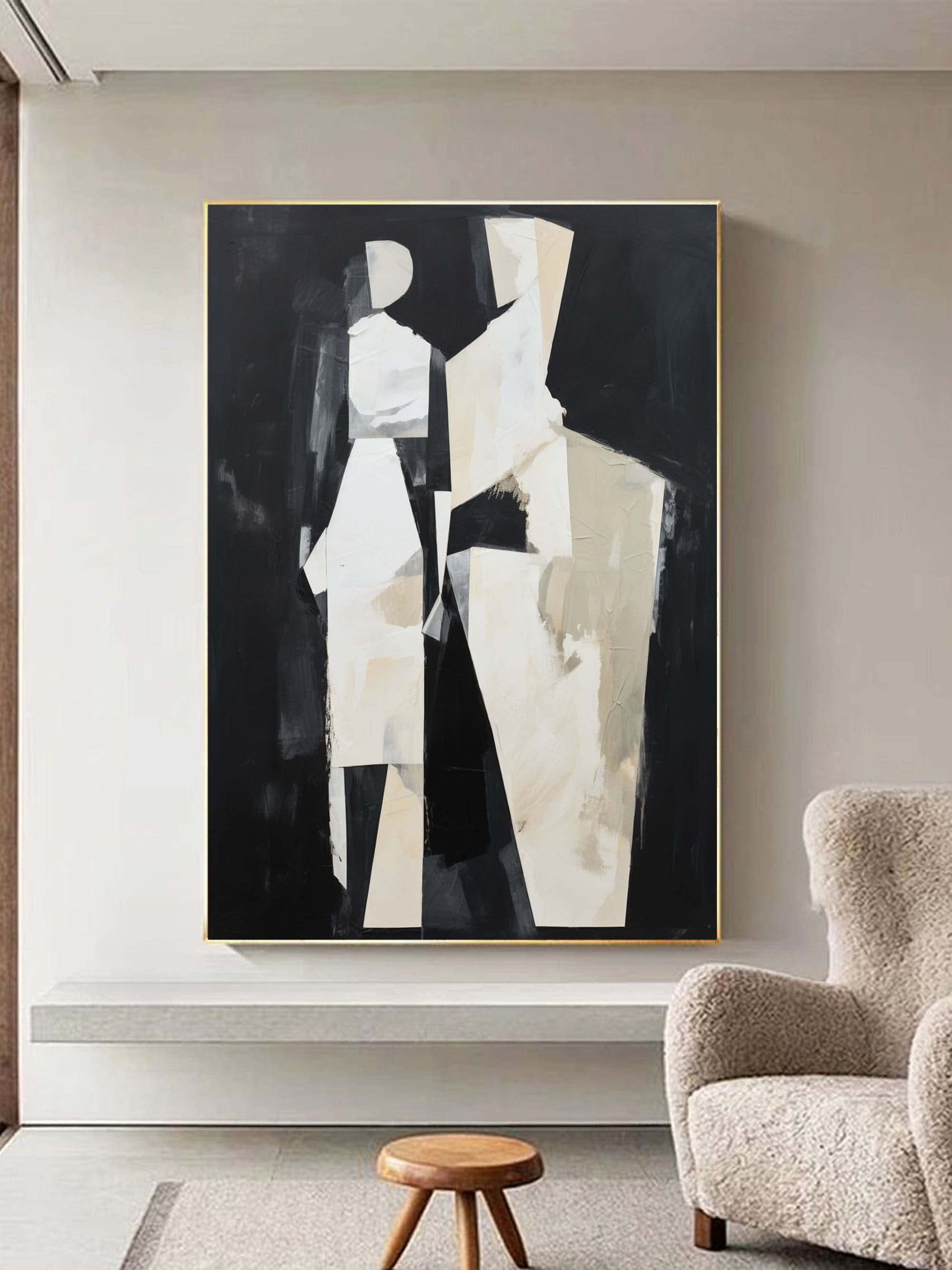 Black And Beige Abstract People Painting Abstract People Art Figure Abstract Painting Black and Beige Minimal Wall Art Modern Minimalist Art