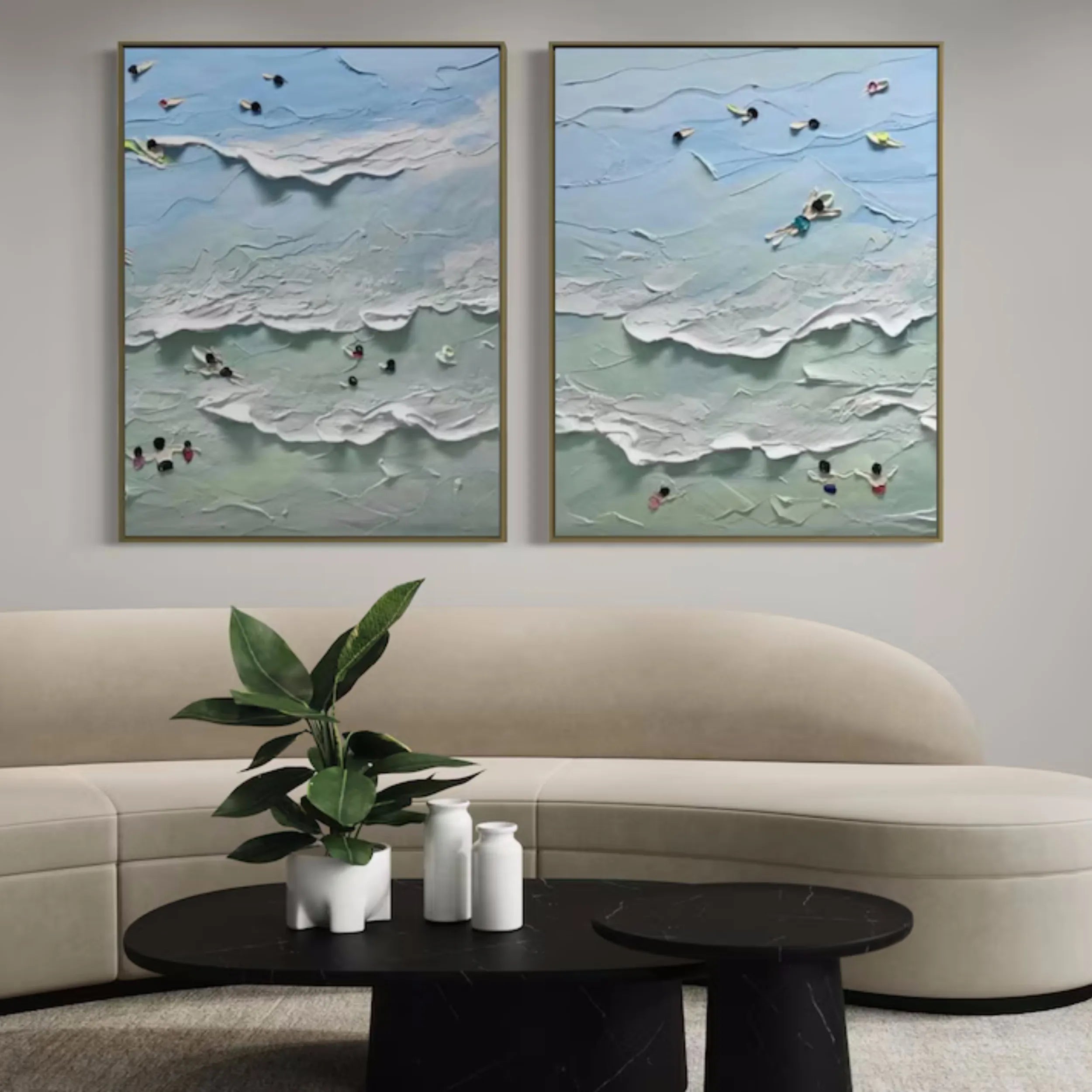 Seascape and Snowy Peak Painting Set of 2 #SP016