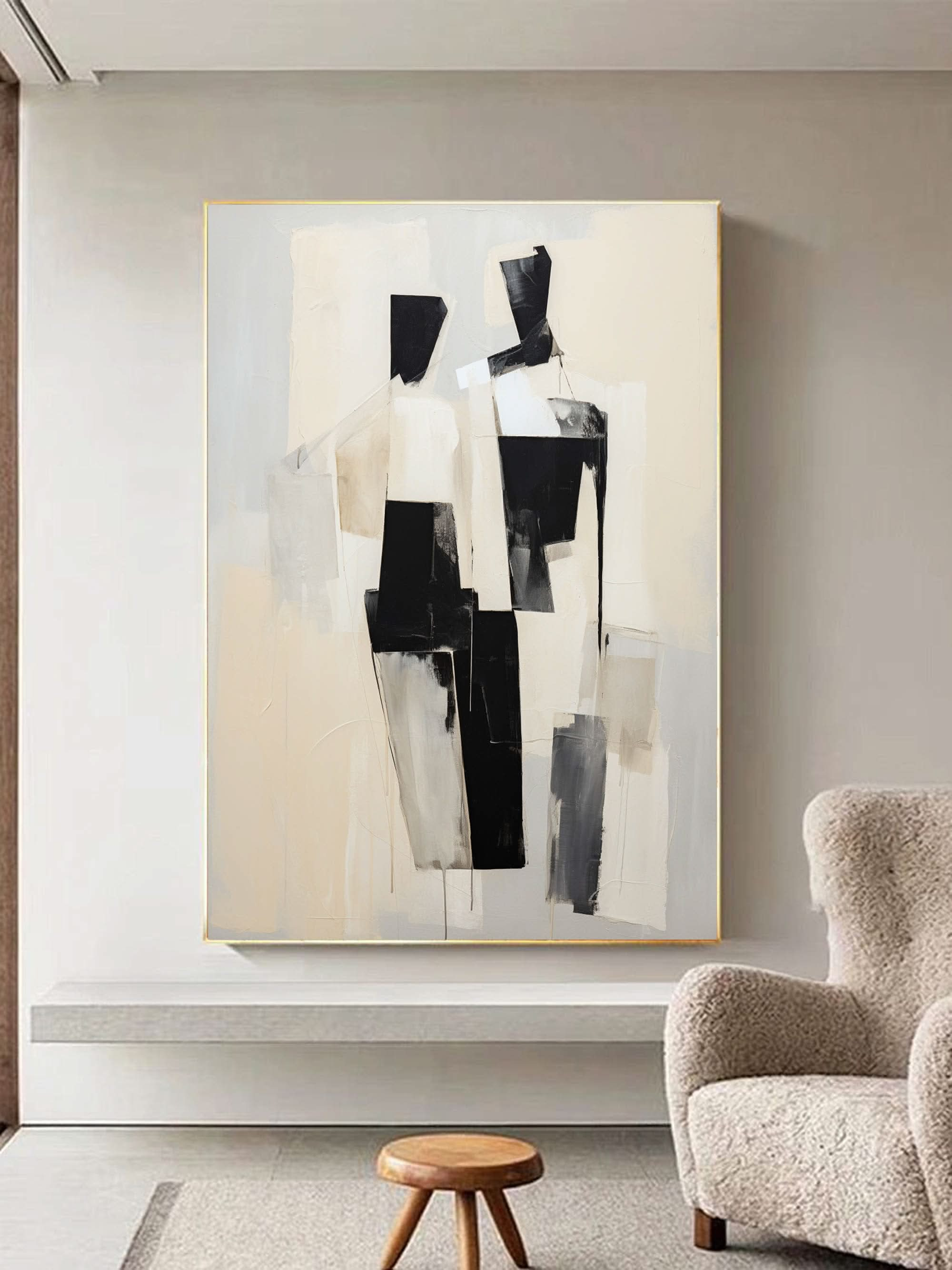 Beige Abstract Art on Canvas Beige Abstract Texture Wall Painting Contemporary Minimalist Abstract Art Abstract Figure Abstract Wall Decor