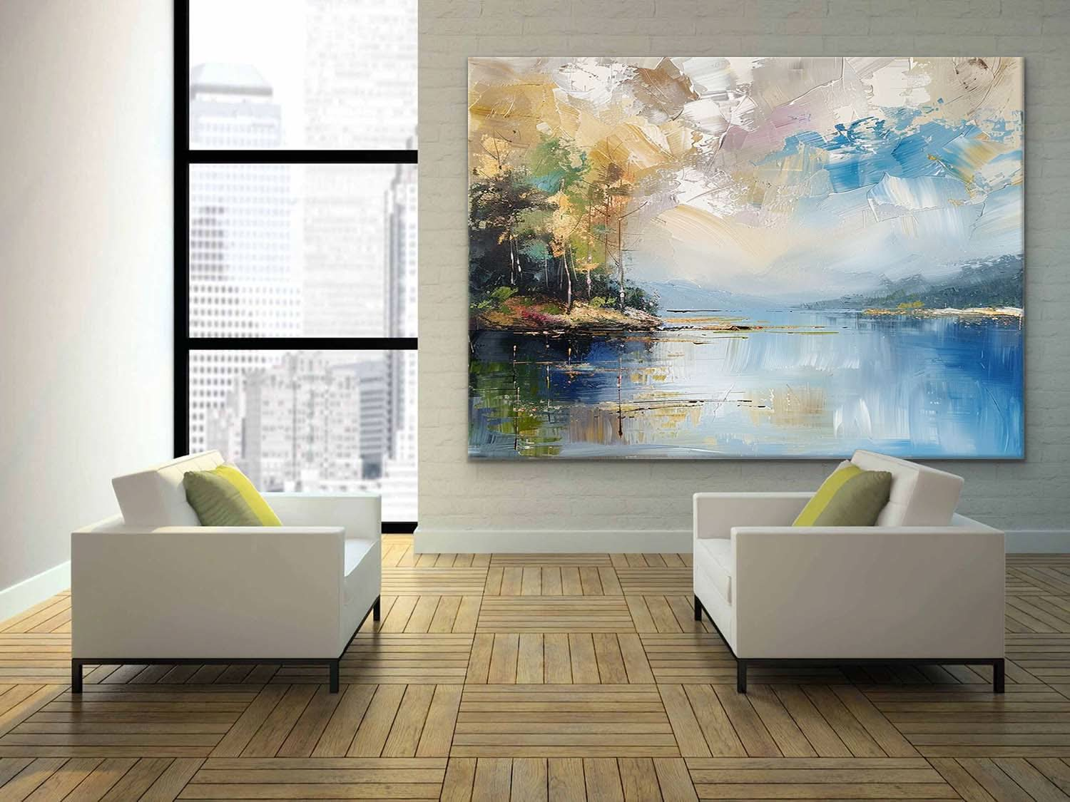 Blue and Gold Landscape Art for Sale Blue and Gold Landscape Abstract Canvas Wall Painting