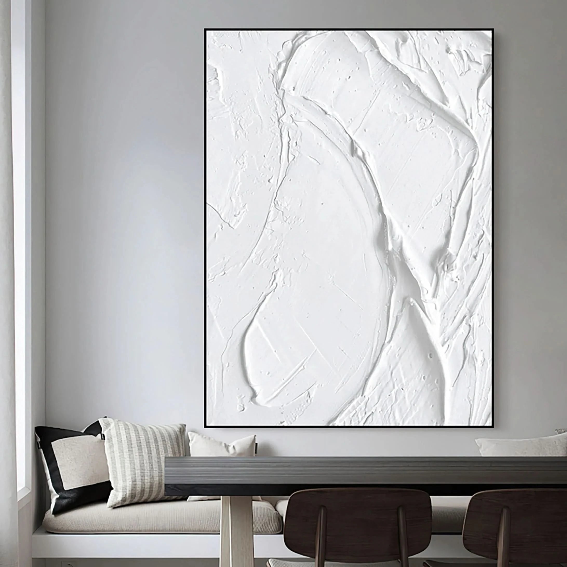 White 3D Textured Plaster Art Painting on Canvas Minimalist Room Decor