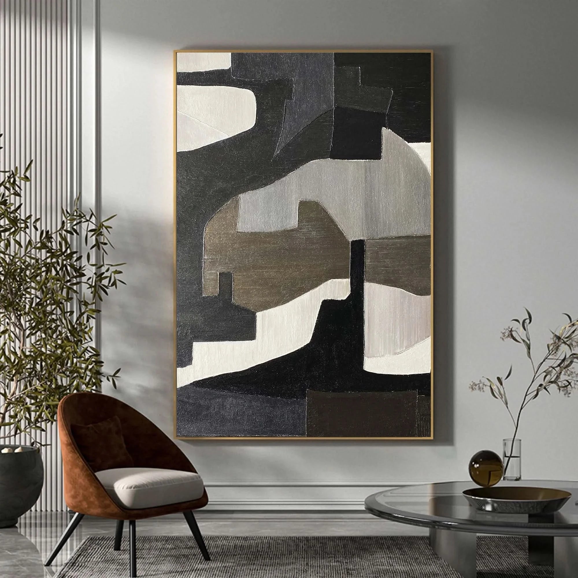 Original Abstract Wabi Sabi Wall Painting Black Beige Room Decor