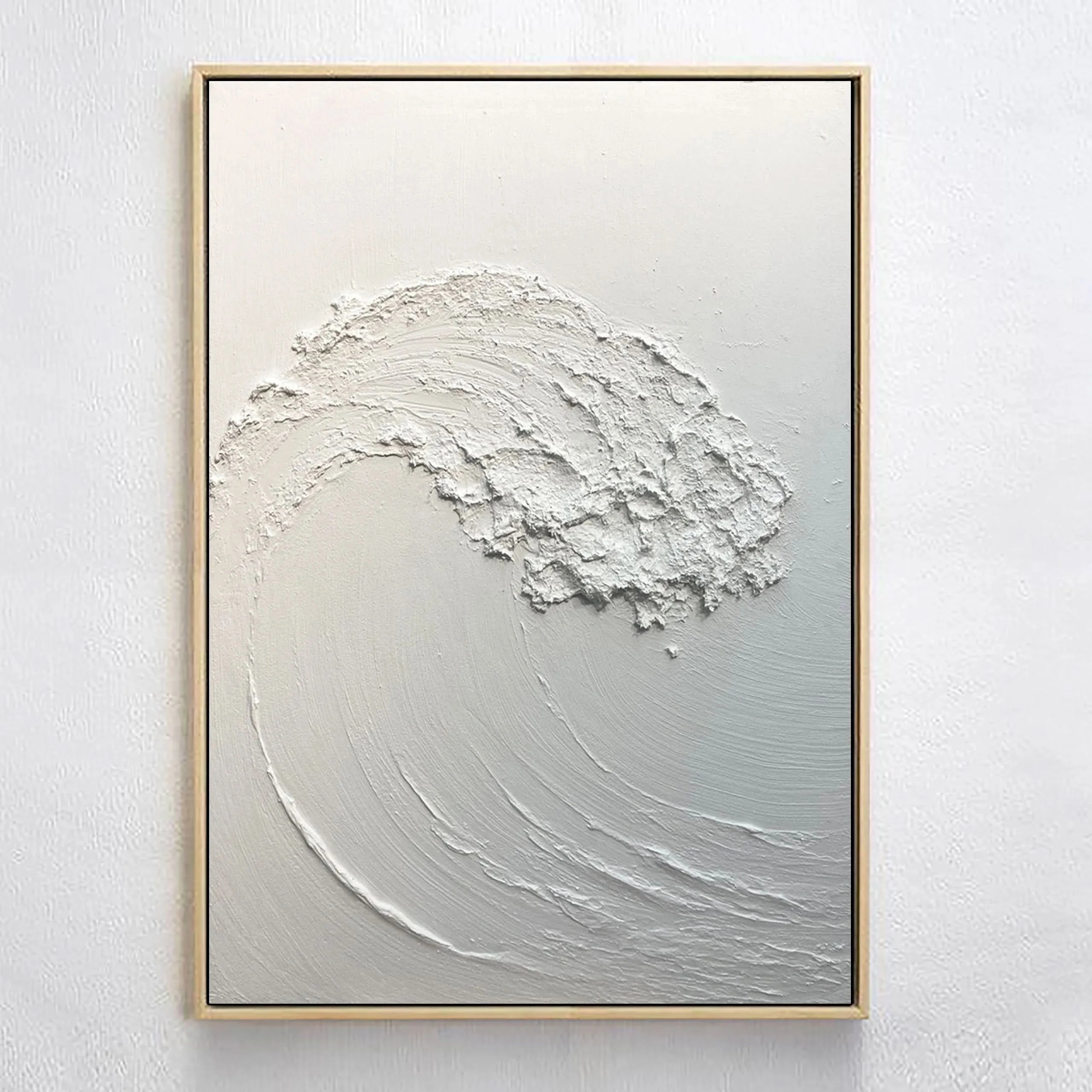 White Sea Waves Minimalist Textured Plaster Painting for Home Decor