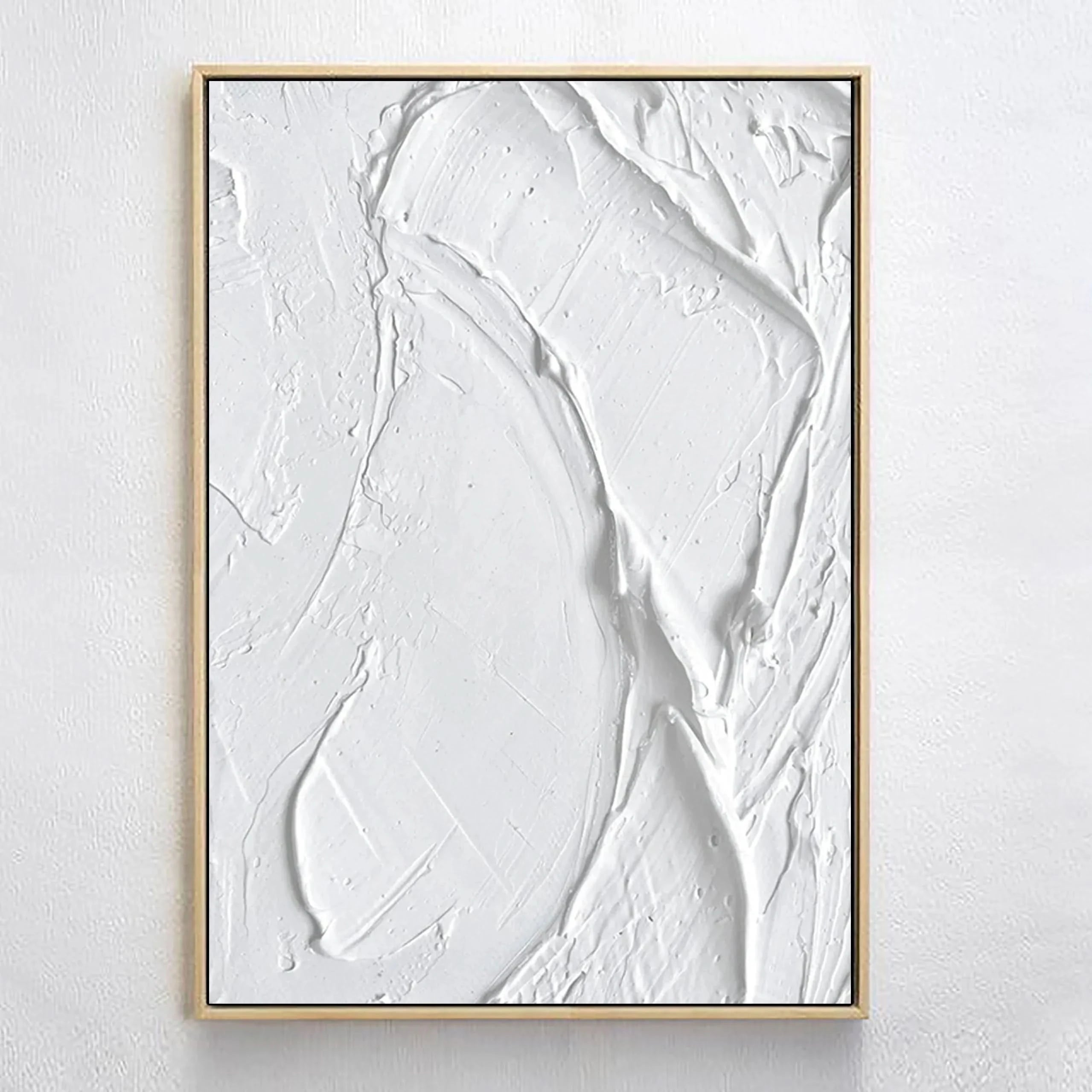 White 3D Textured Plaster Art Painting on Canvas Minimalist Room Decor