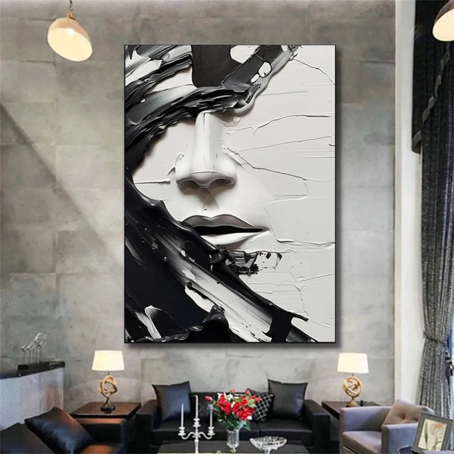 Abstract Portrait Black and White Painting #AP014