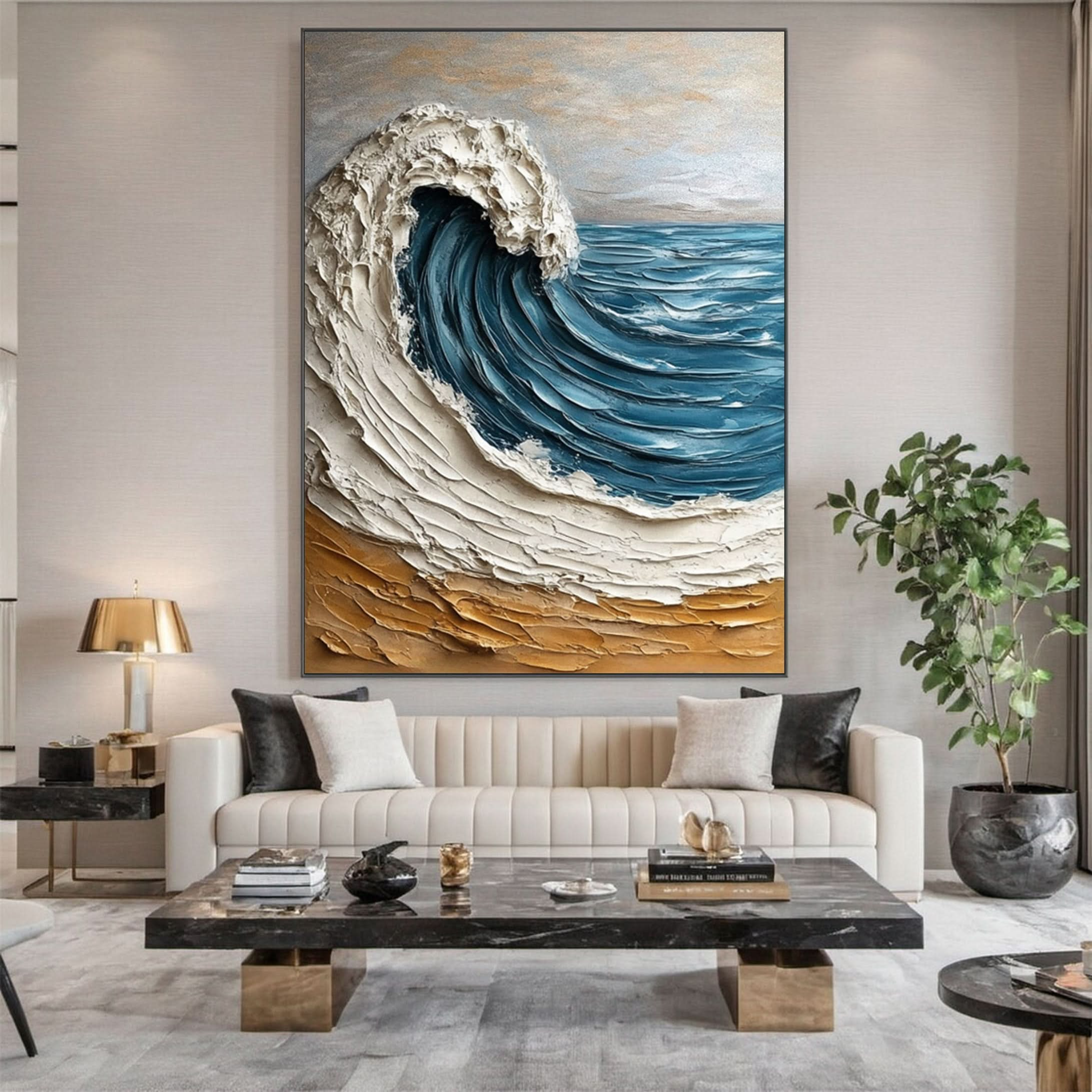 Modern Ocean Wave Canvas Textured Abstract Art for Home Decor #OS 061