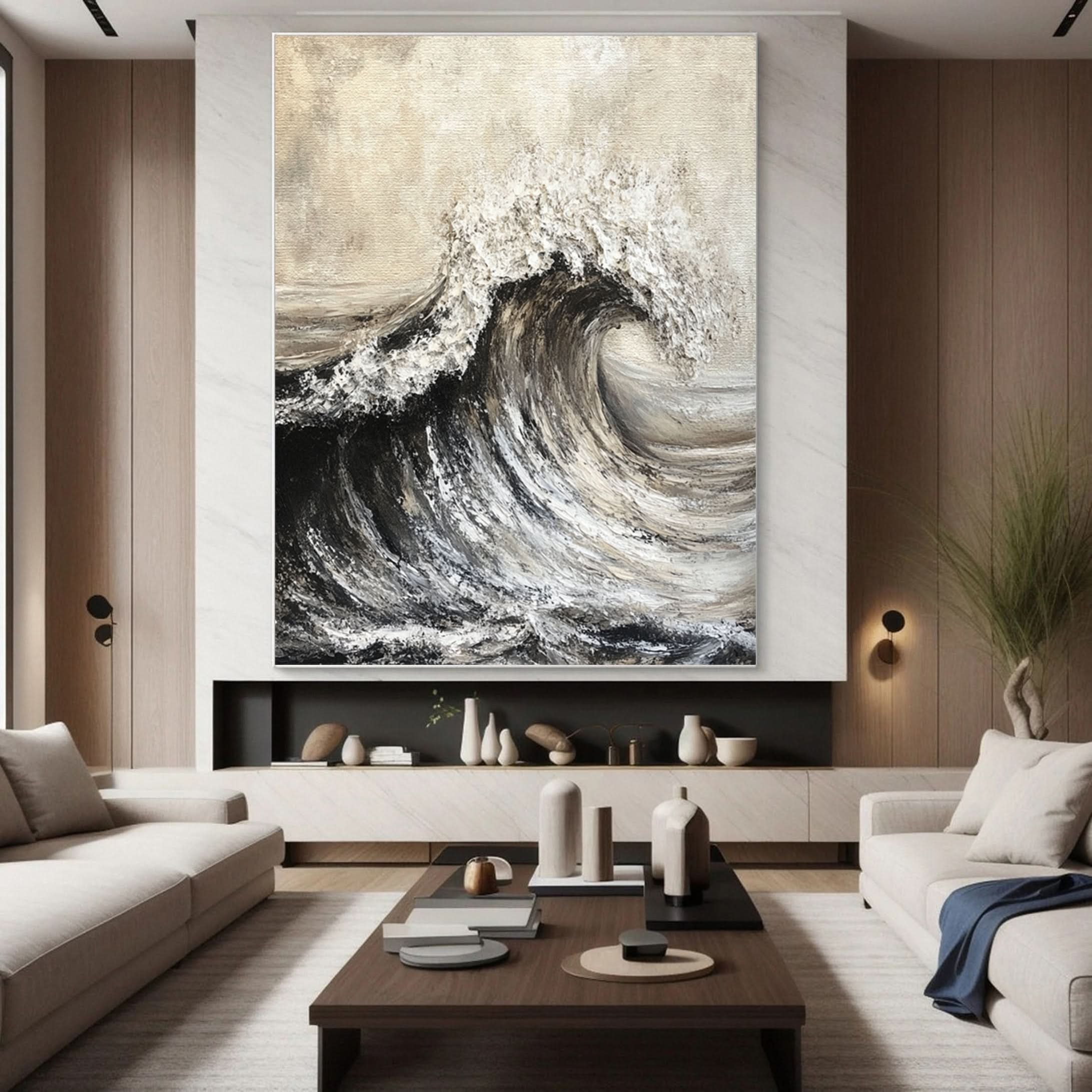 Dynamic Ocean Wave Canvas Art Textured Sea Painting #OS 068