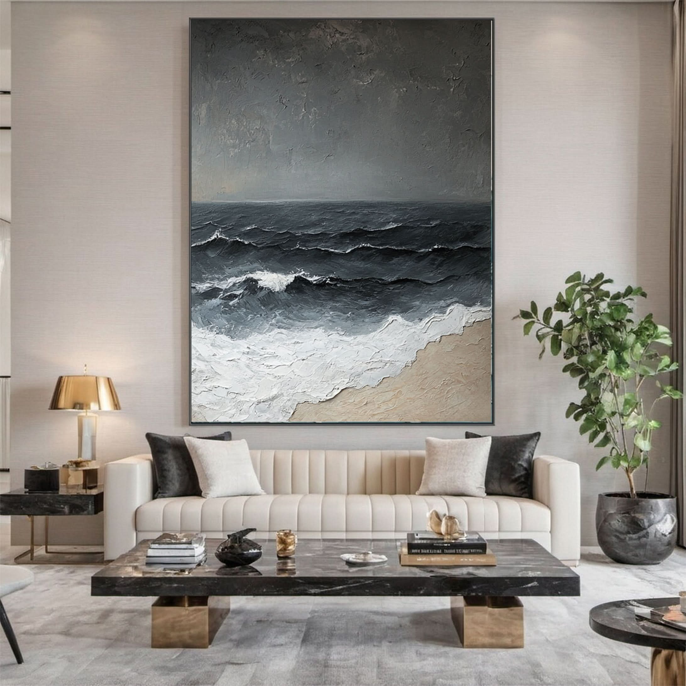 Dynamic Ocean Wave Canvas Art Textured Sea Painting #OS 070