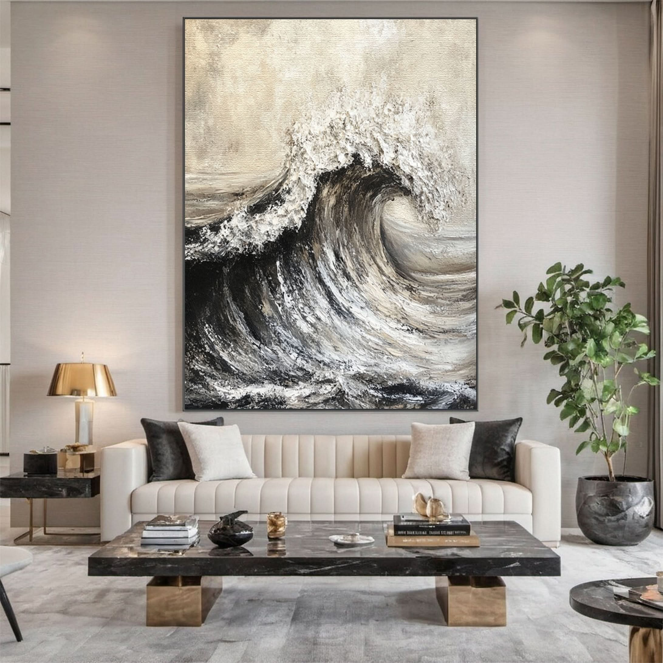 Dynamic Ocean Wave Canvas Art Textured Sea Painting #OS 068