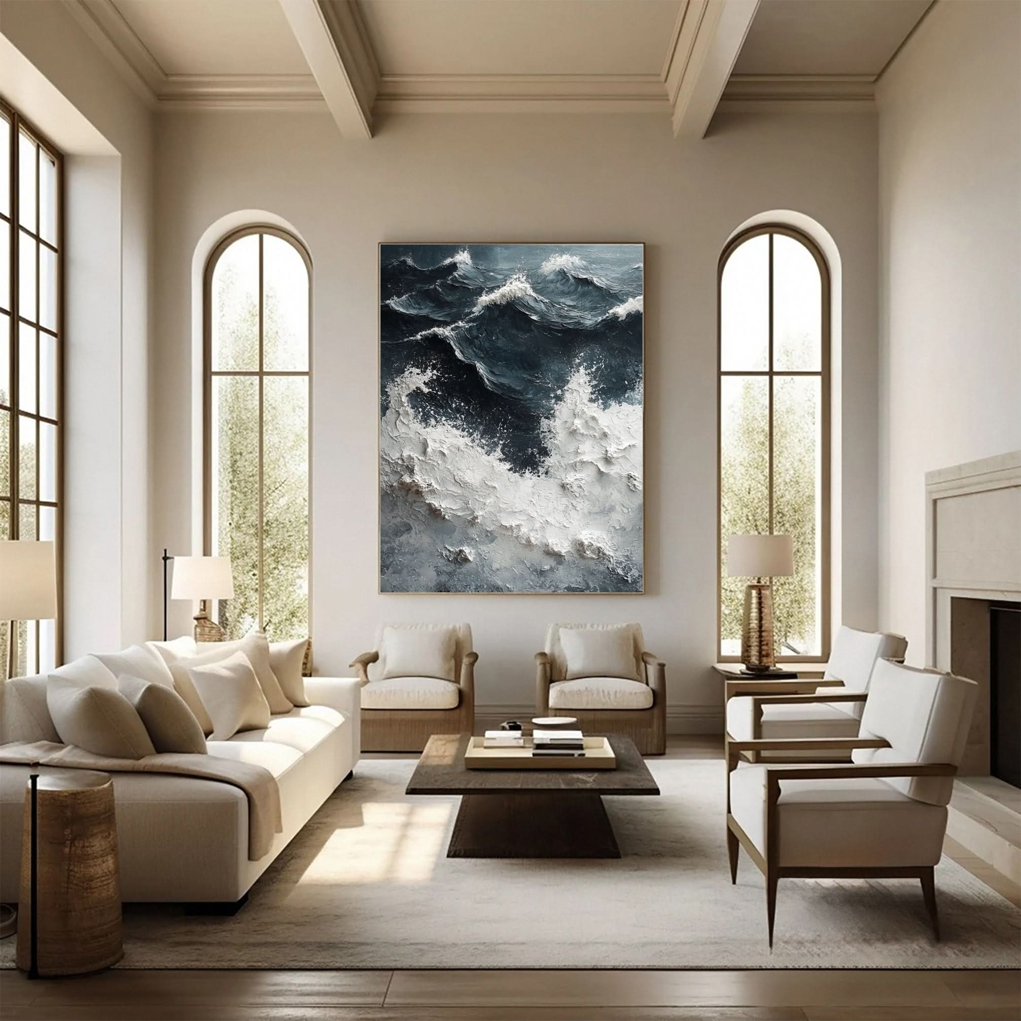 Dynamic Ocean Wave Canvas Art Textured Sea Painting #OS 062