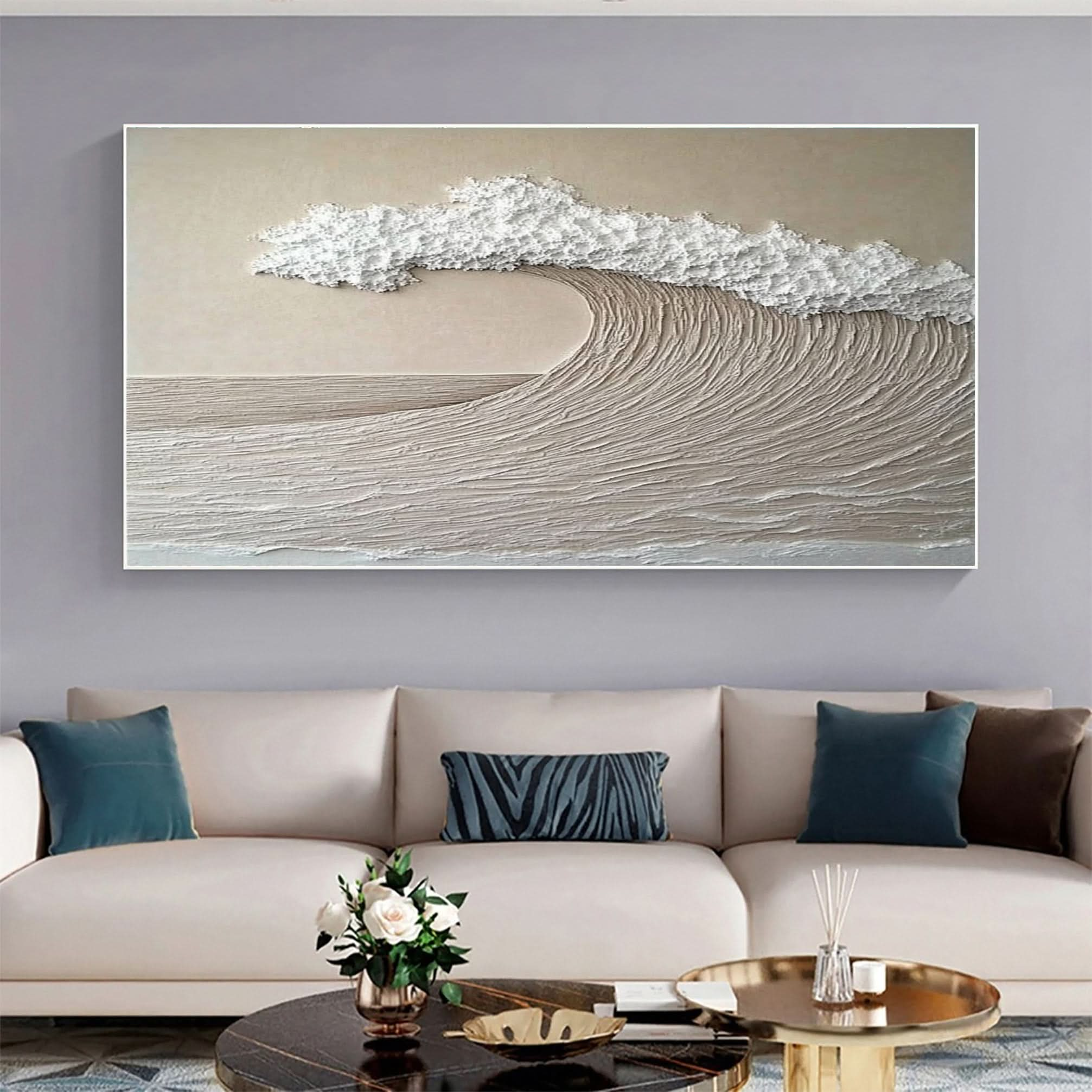 Dynamic Ocean Wave Canvas Art Textured Sea Painting #OS 073