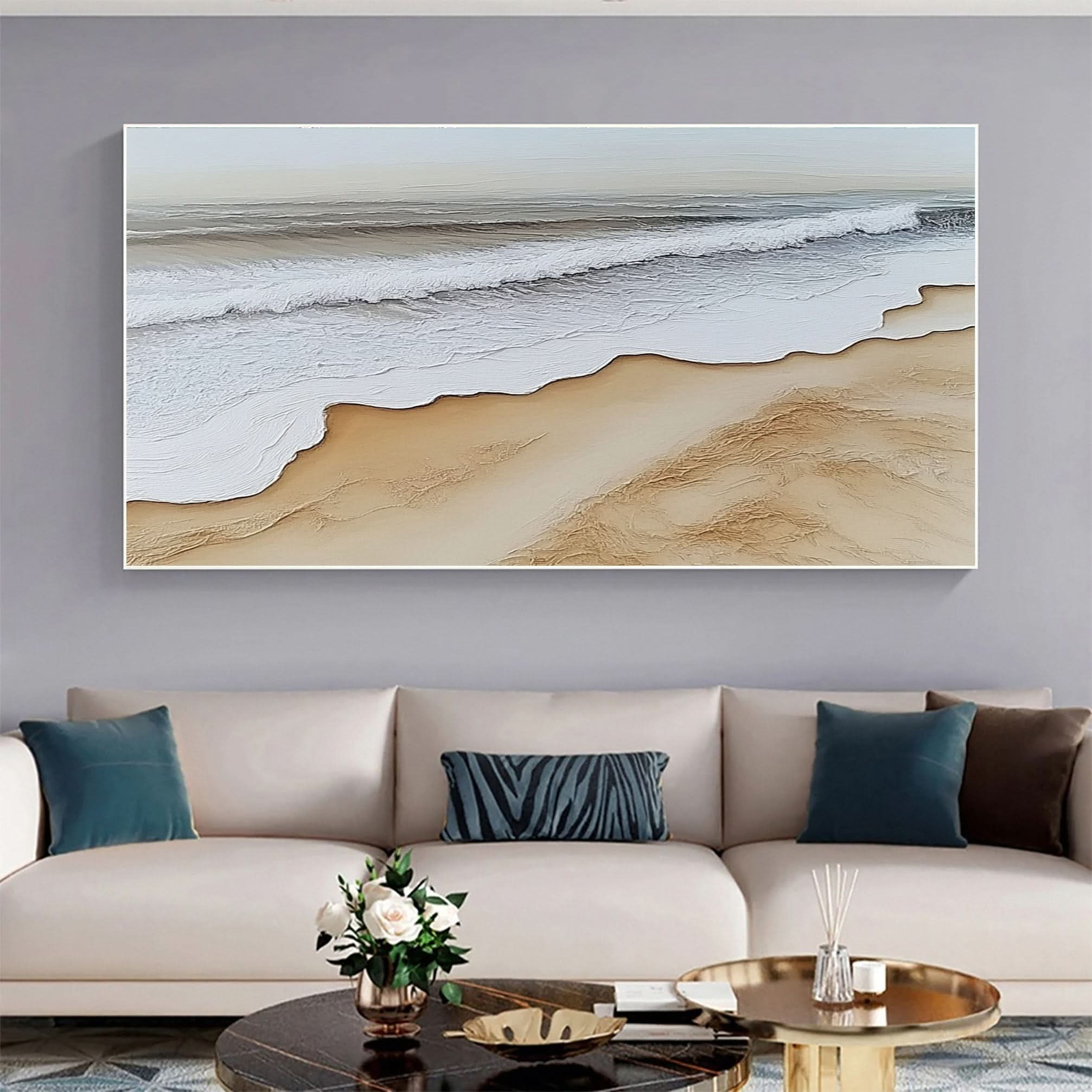 Dynamic Ocean Wave Canvas Art Textured Sea Painting #OS 074