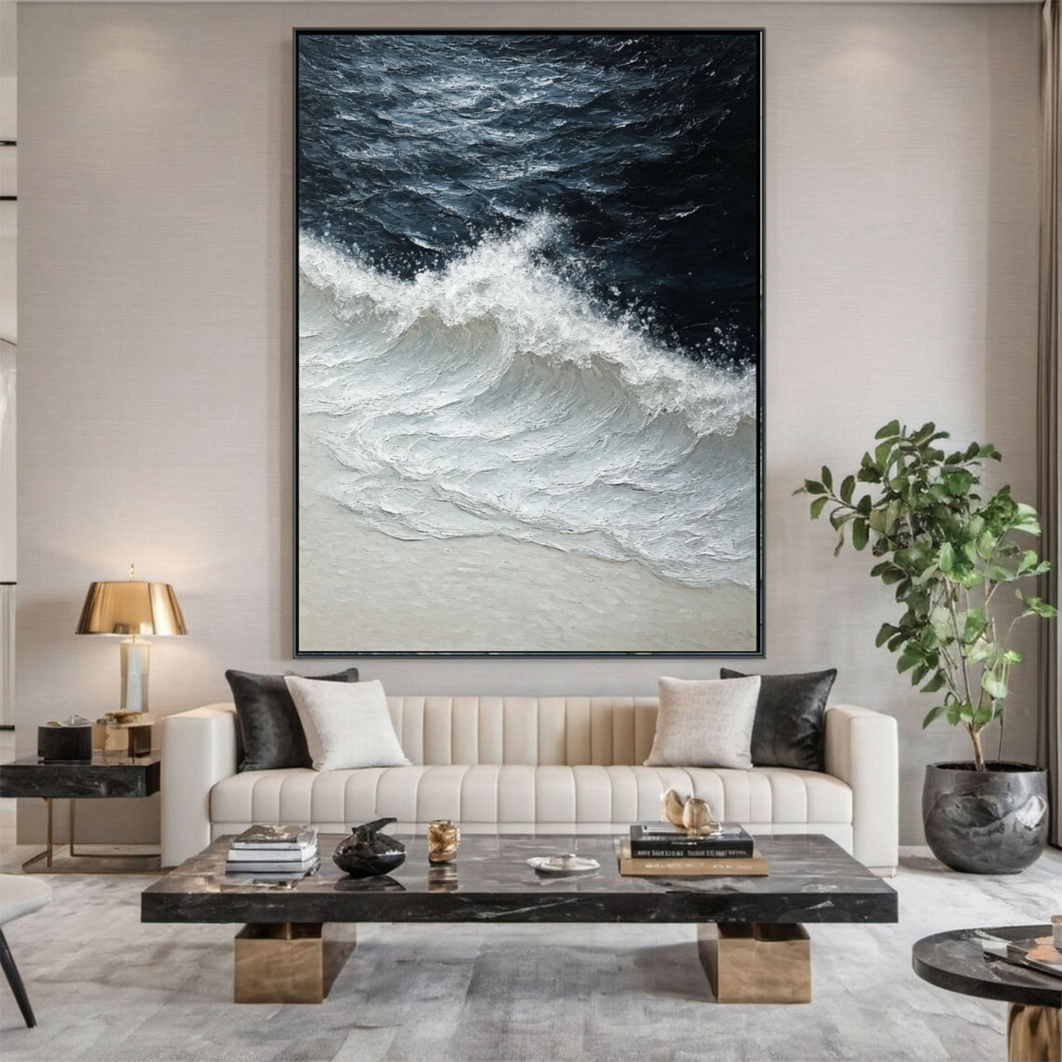 Dynamic Ocean Wave Canvas Art Textured Sea Painting #OS 063