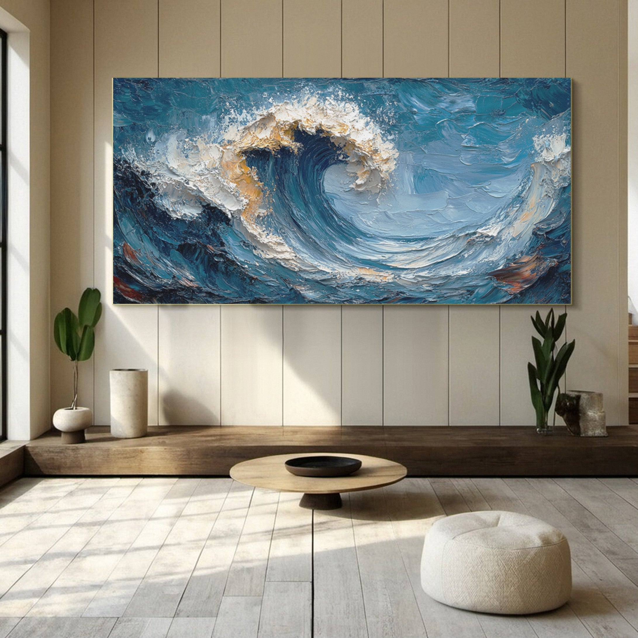 Marine Elegance Luxurious Blue Waves Oil Canvas for Modern Interiors #OP 007