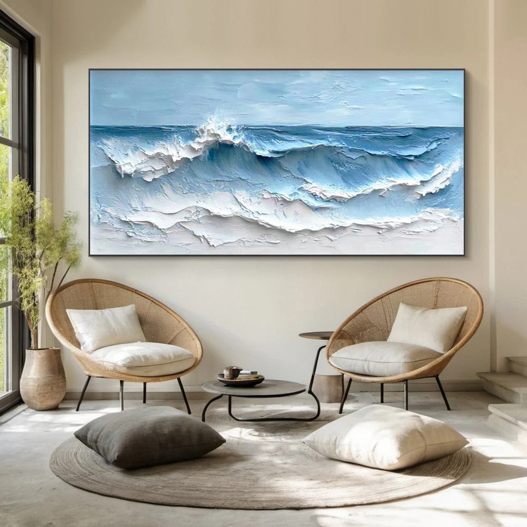 Coastal Serenity Textured Ocean Waves Oil Painting for Living Room #OP 002