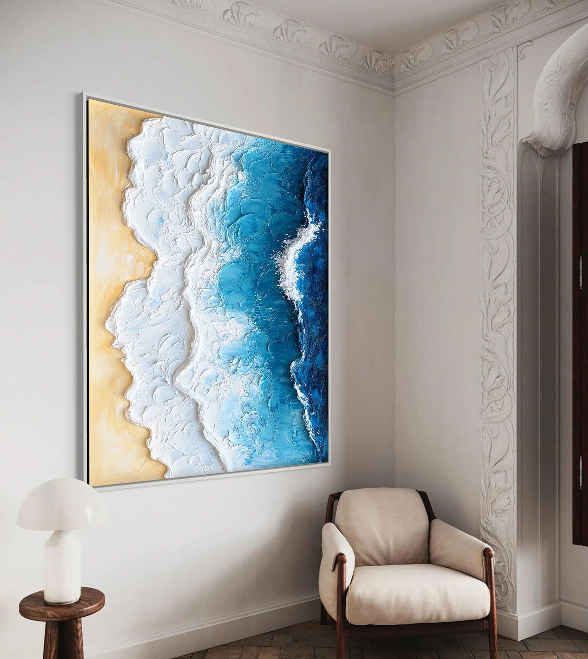 Modern Ocean Wave Canvas Textured Abstract Art for Home Decor #OS 059