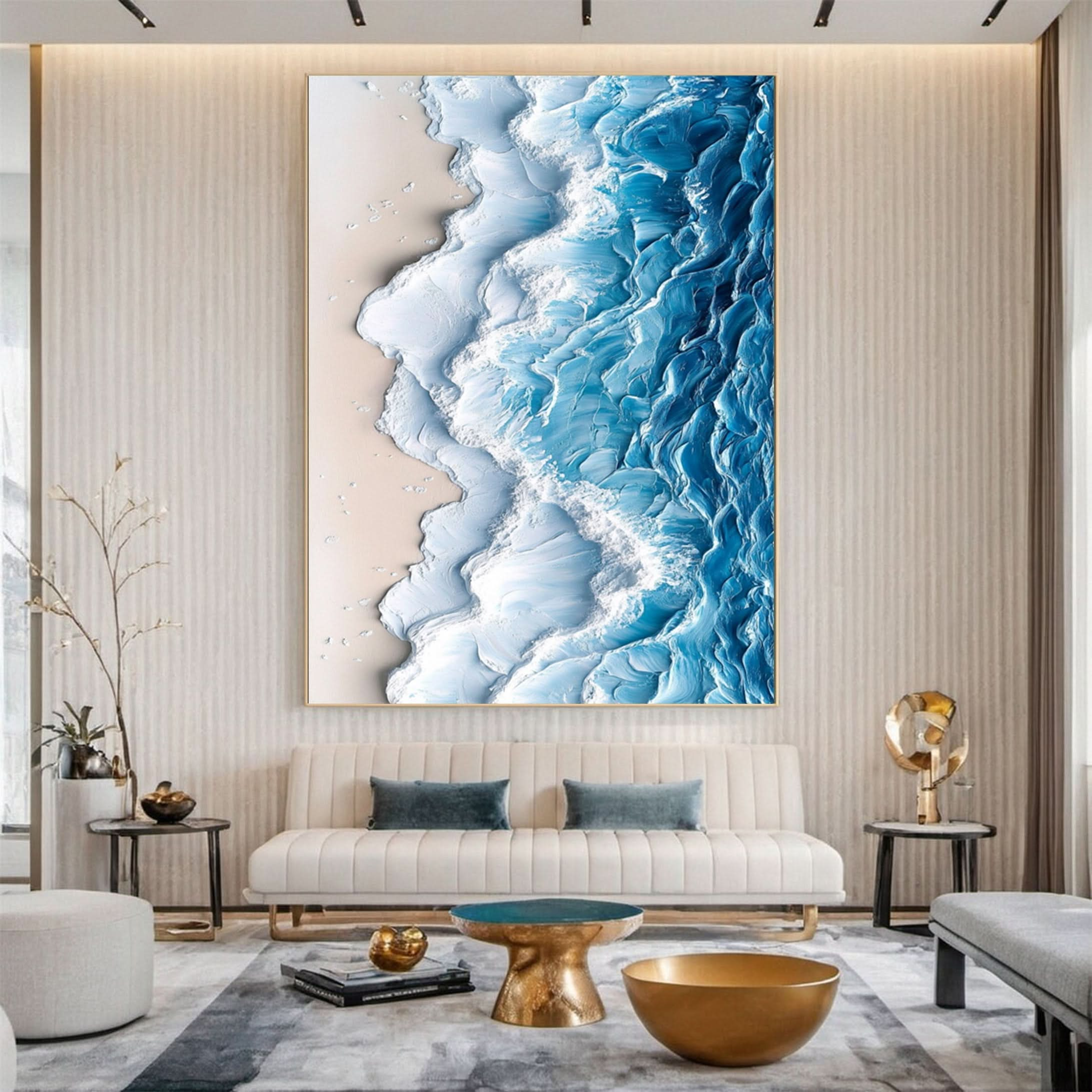 Modern Ocean Wave Canvas Textured Abstract Art for Home Decor #OS 060