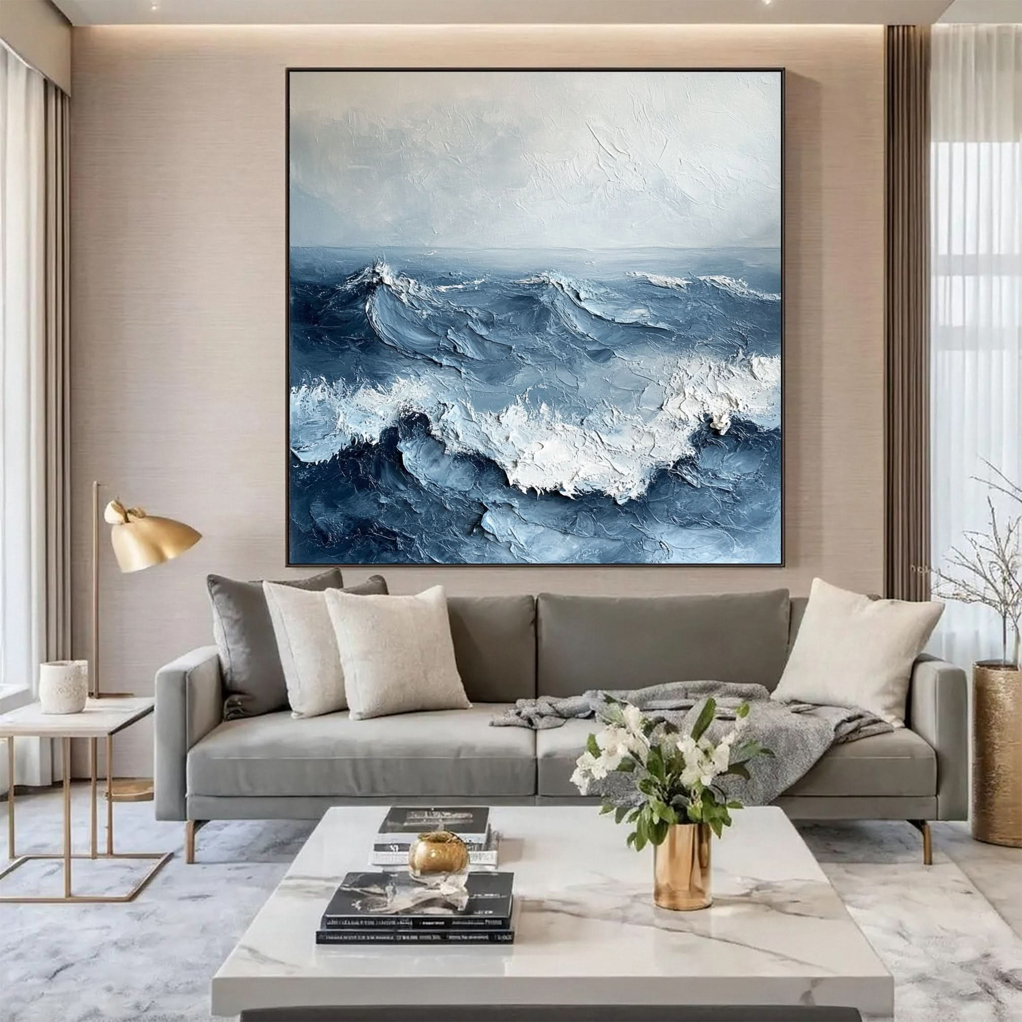 Dynamic Ocean Wave Canvas Art Textured Sea Painting #OS 075