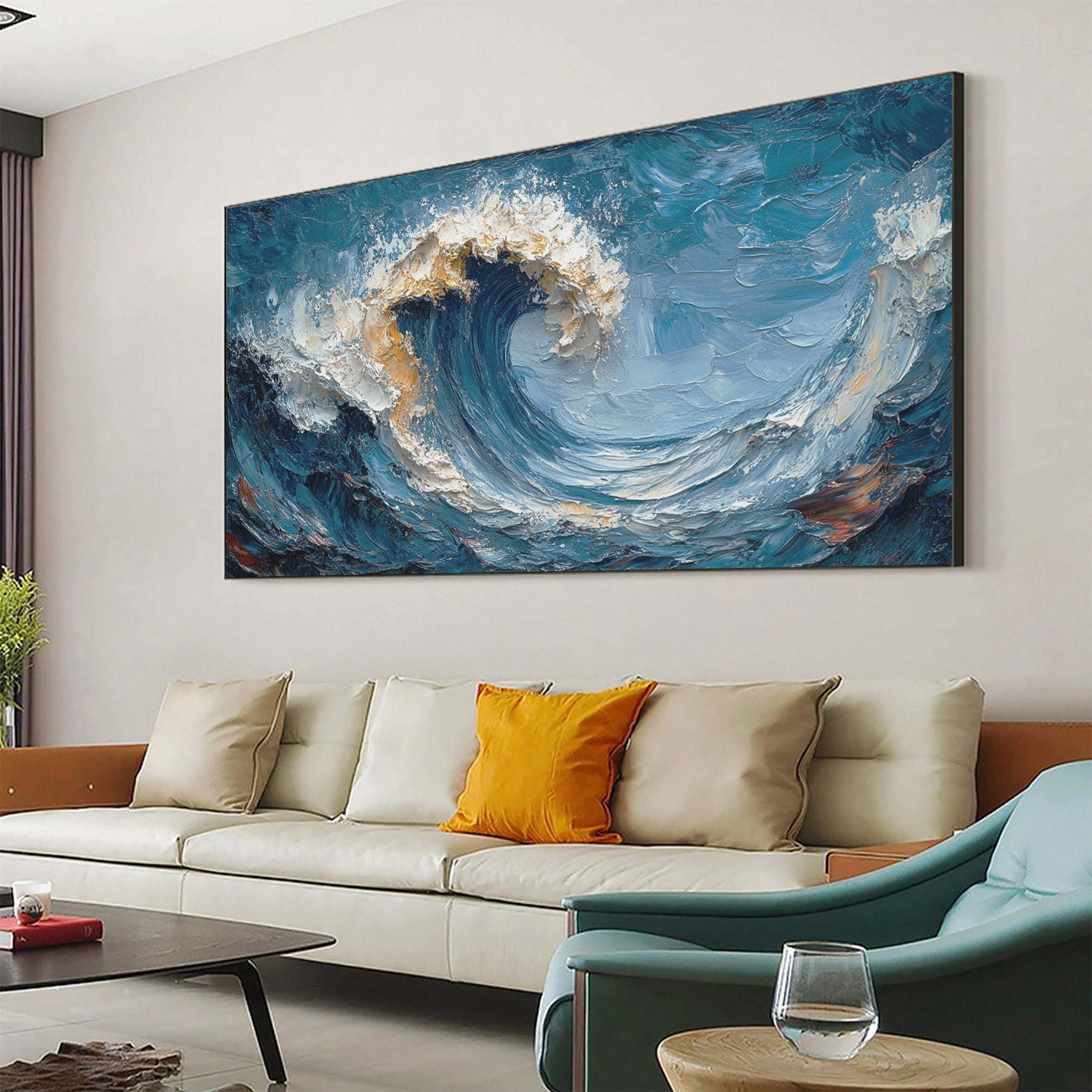 Marine Elegance Luxurious Blue Waves Oil Canvas for Modern Interiors #OP 007