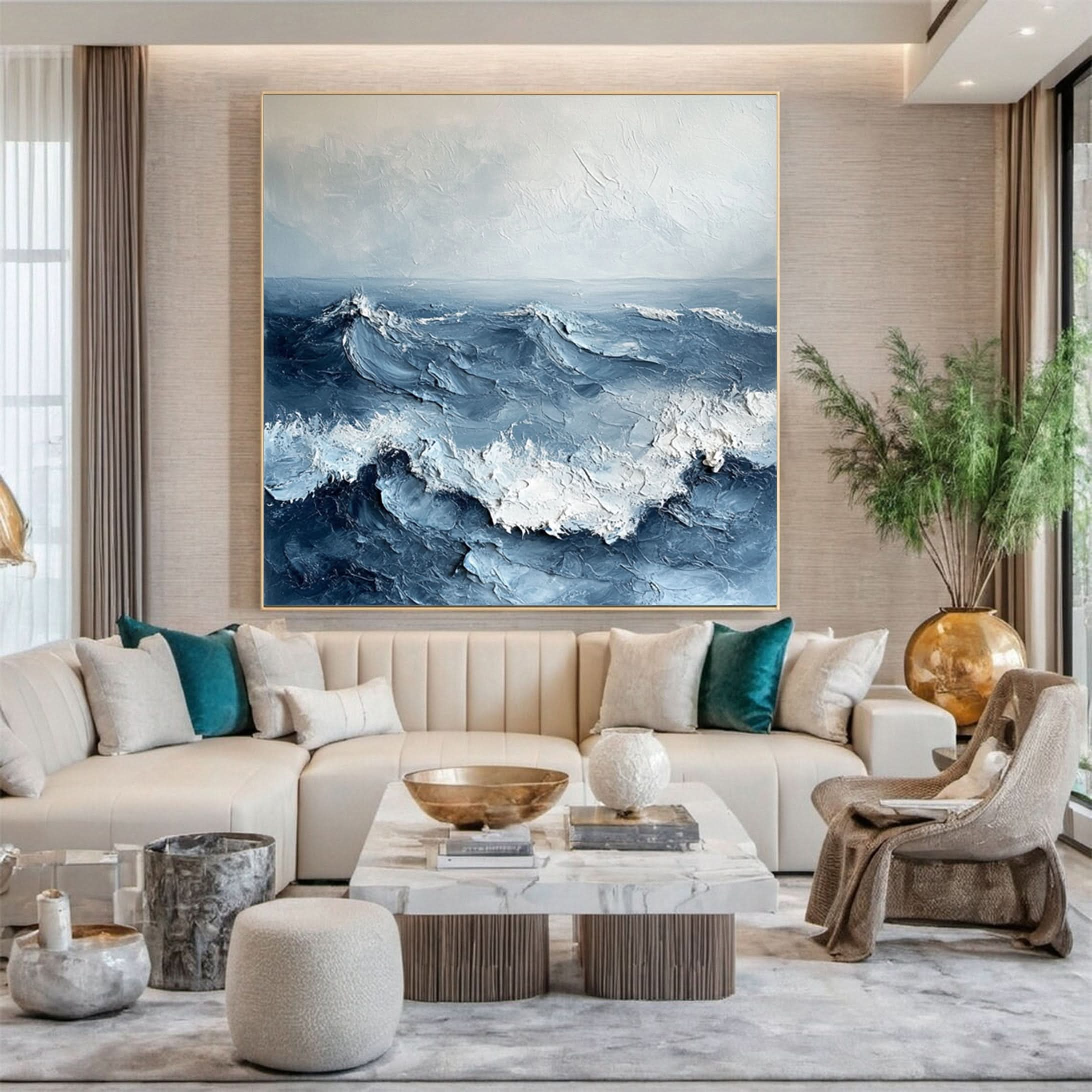 Dynamic Ocean Wave Canvas Art Textured Sea Painting #OS 075