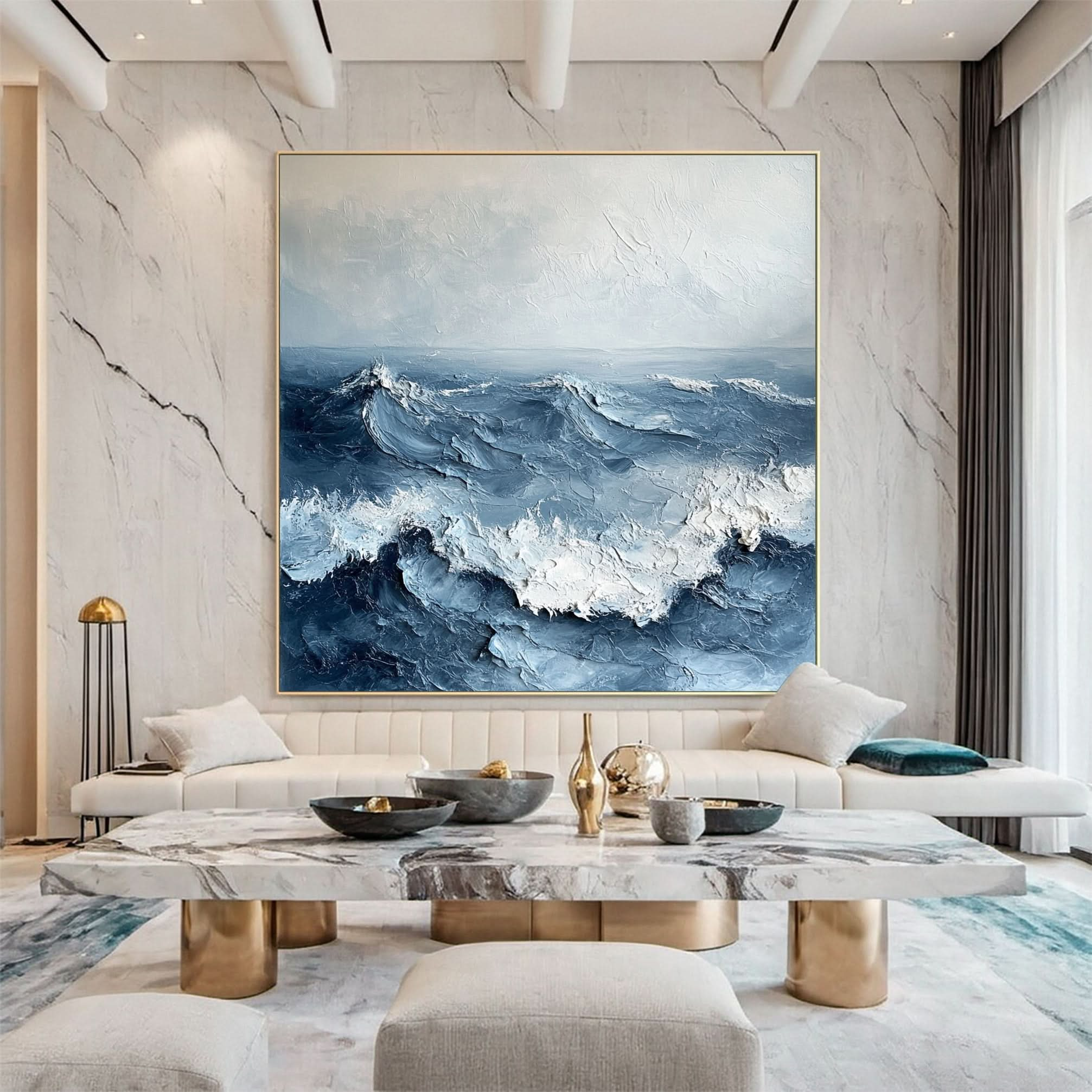 Dynamic Ocean Wave Canvas Art Textured Sea Painting #OS 075