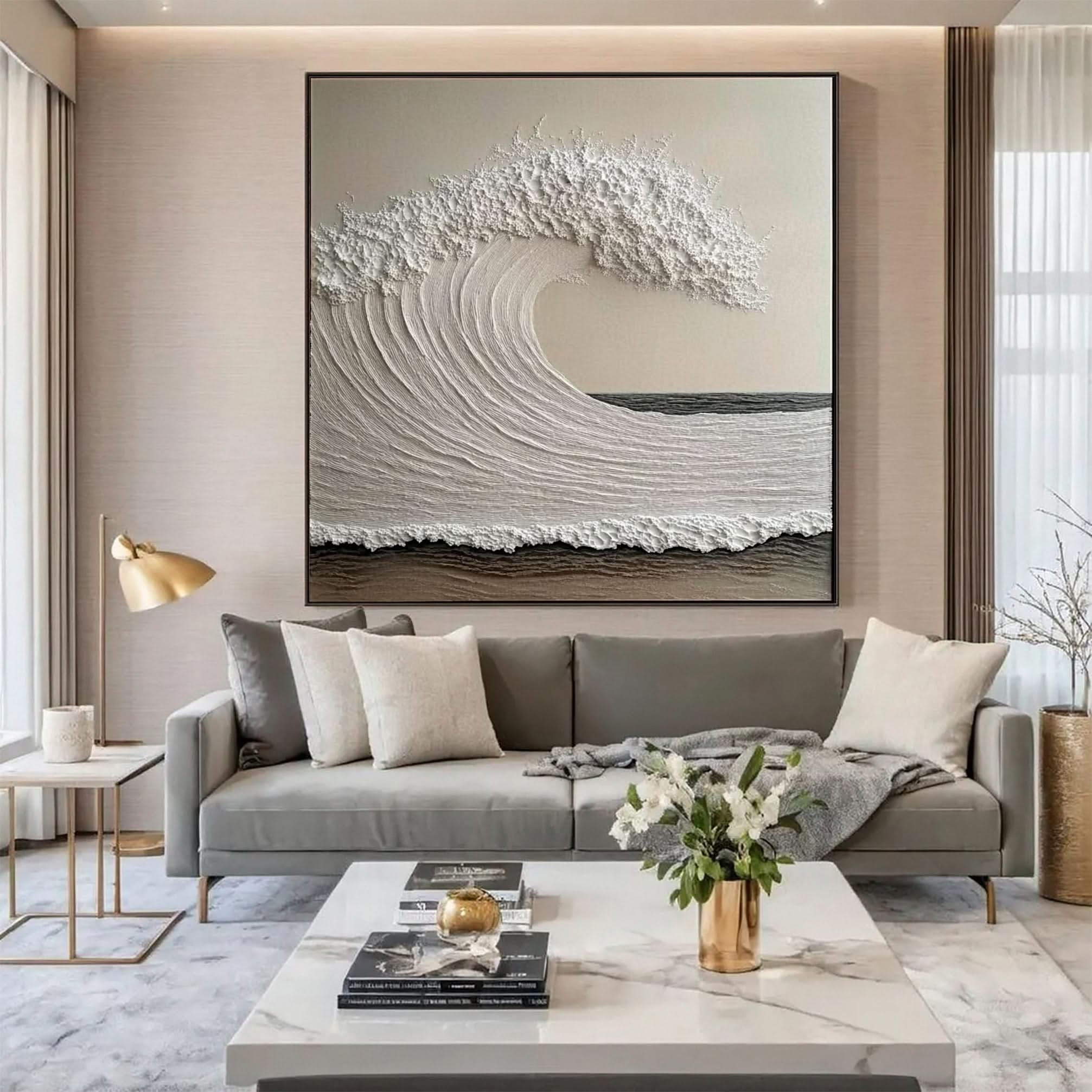 Dynamic Ocean Wave Canvas Art Textured Sea Painting #OS 078