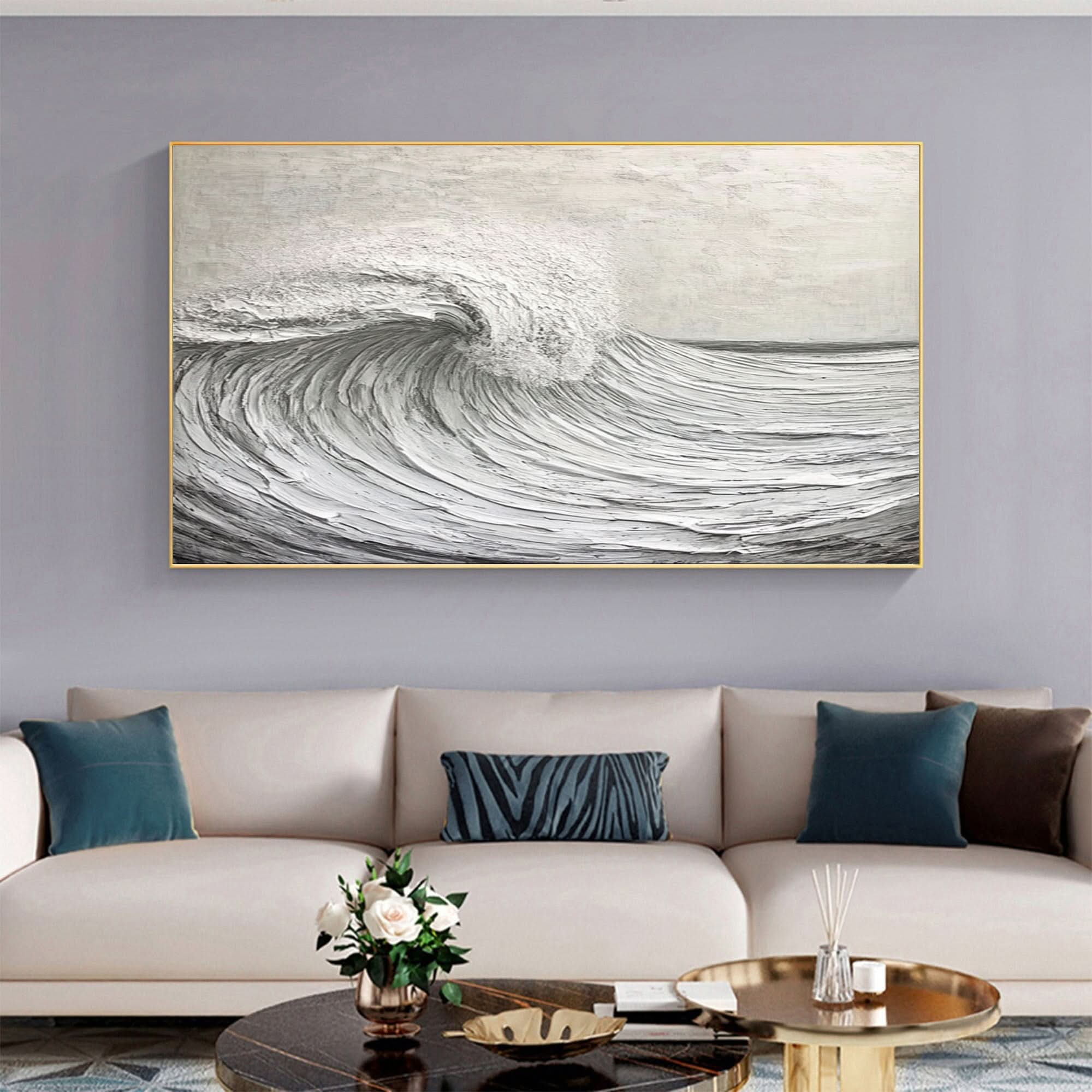 Modern Nature Inspired Wall Art Textured Wave Oil Painting #BBM 032