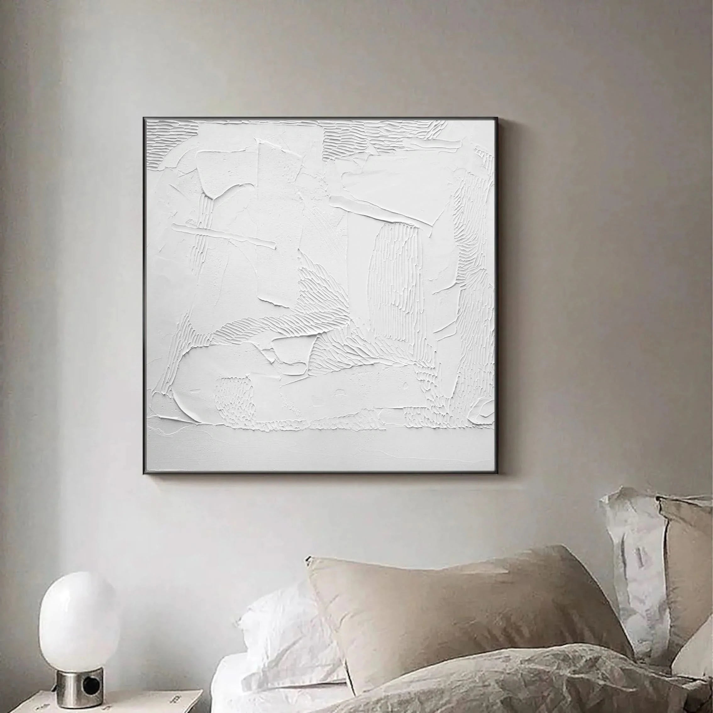 White Plaster 3D Textured Minimalist Big Painting on Canvas Wall Decor