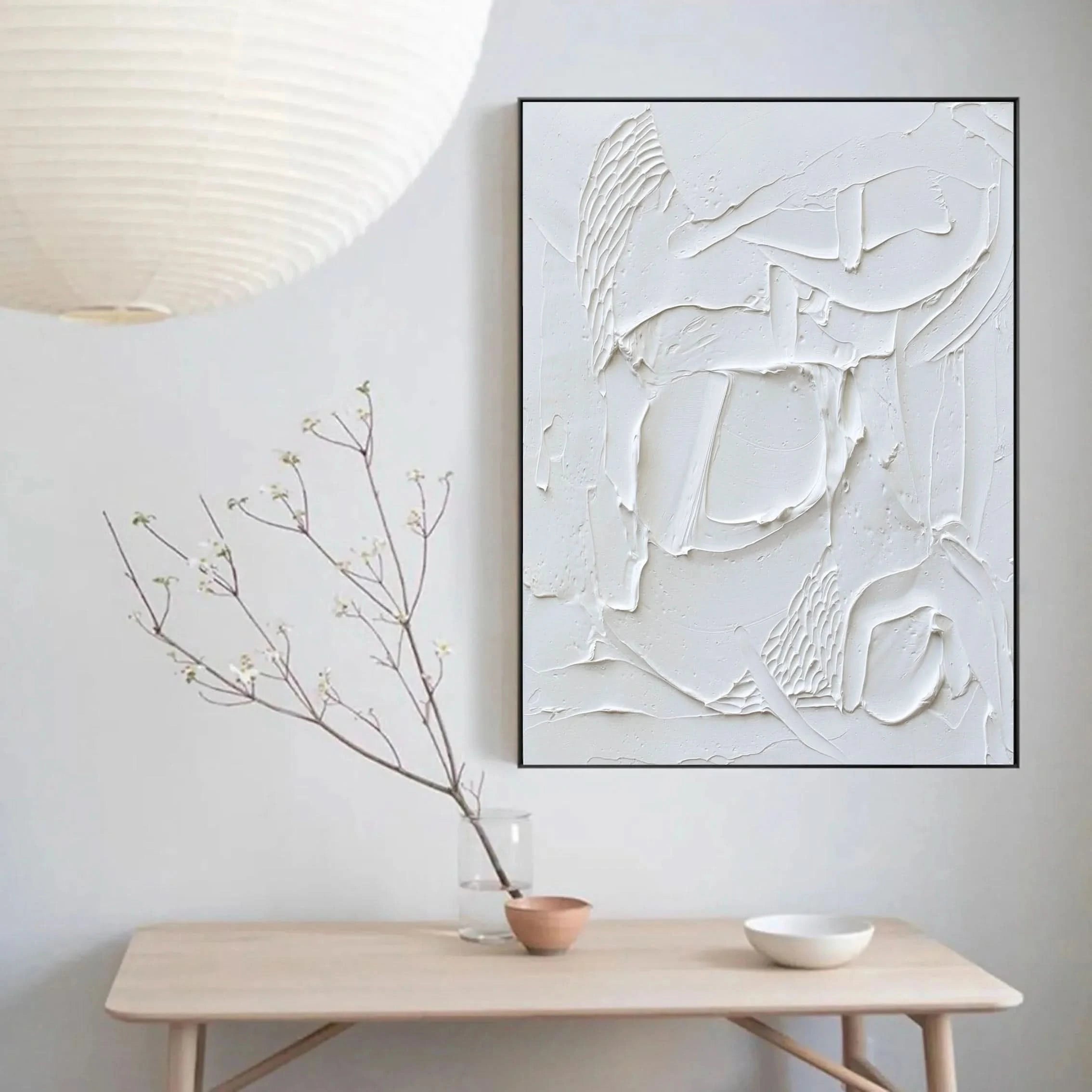 White Plaster Art Painting on Canvas Minimalist Original Room Decor