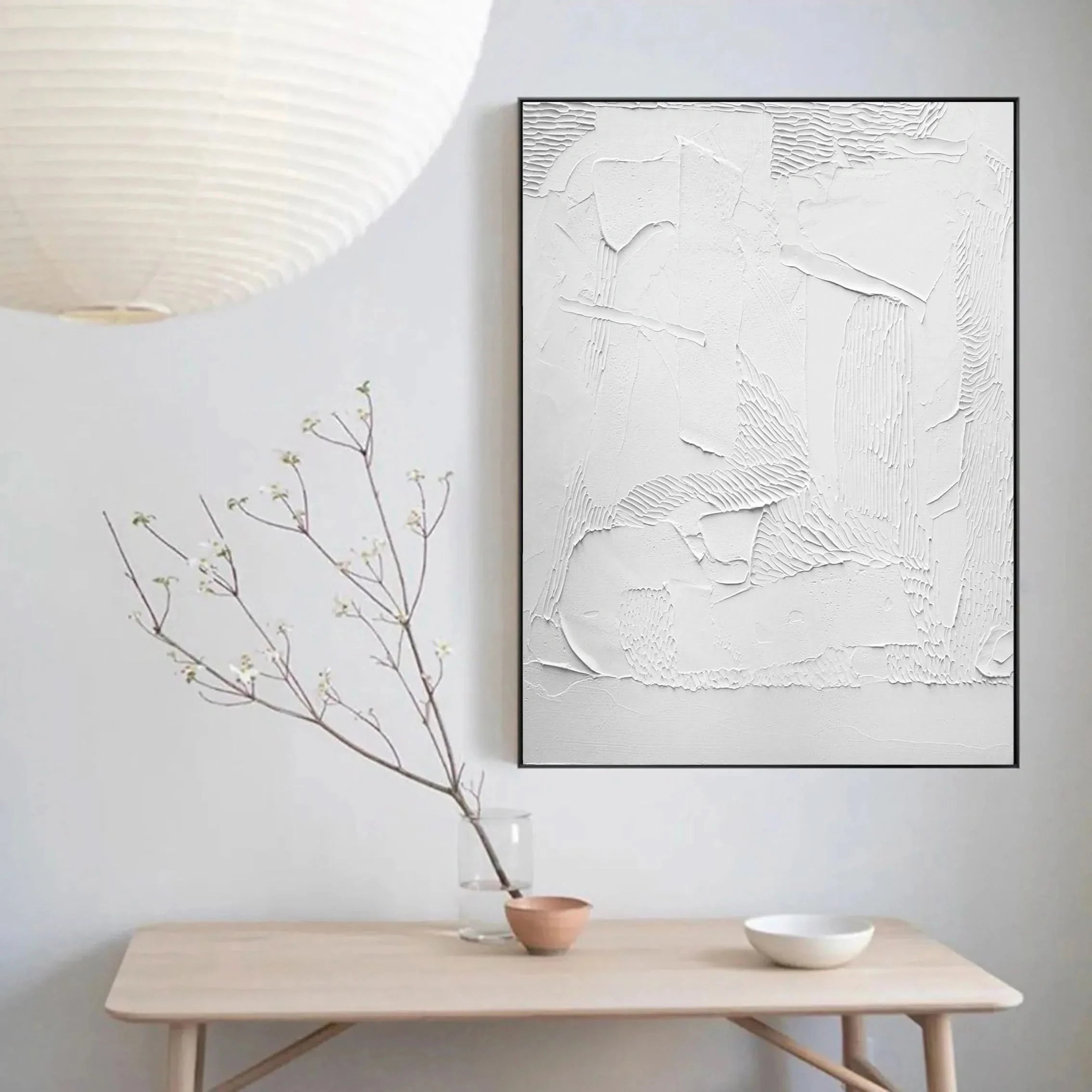 White Plaster 3D Textured Minimalist Large Painting on Canvas Wall Decor