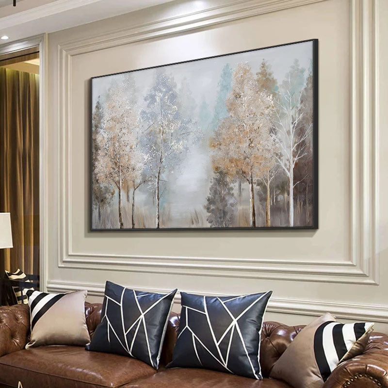 Misty Abstract Forest Painting in Autumn Tones