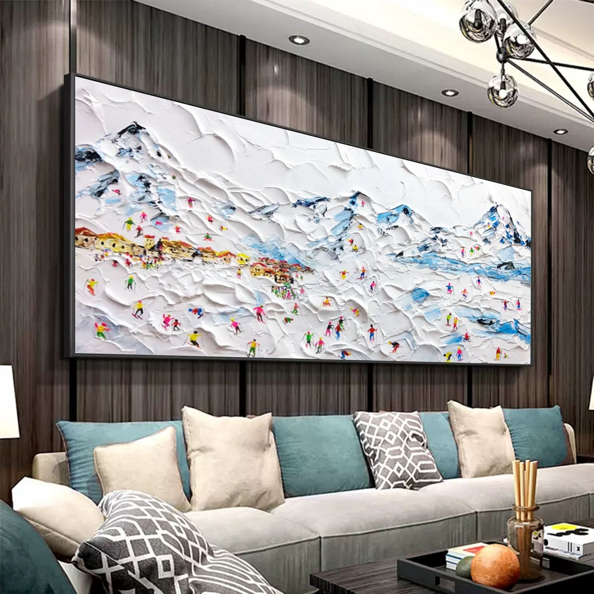 Large Snow Mountain Skier 3D Painting Snow Mountain Canvas Art Snow Mountain Landscape Painting