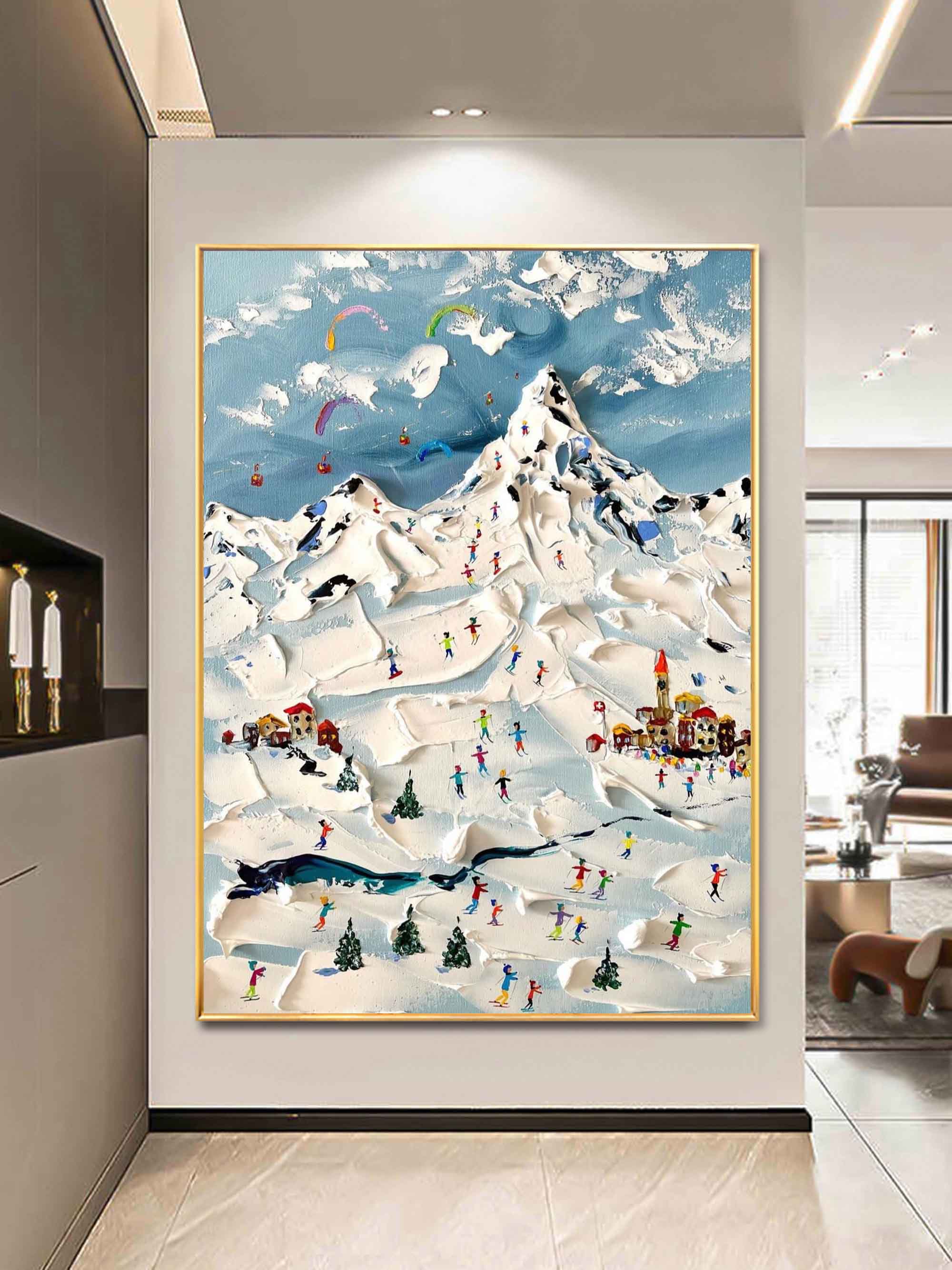 Skier Painting on Canvas Skier Oil Paintings for Sale Skier Canvas Art White Snow Oil Painting