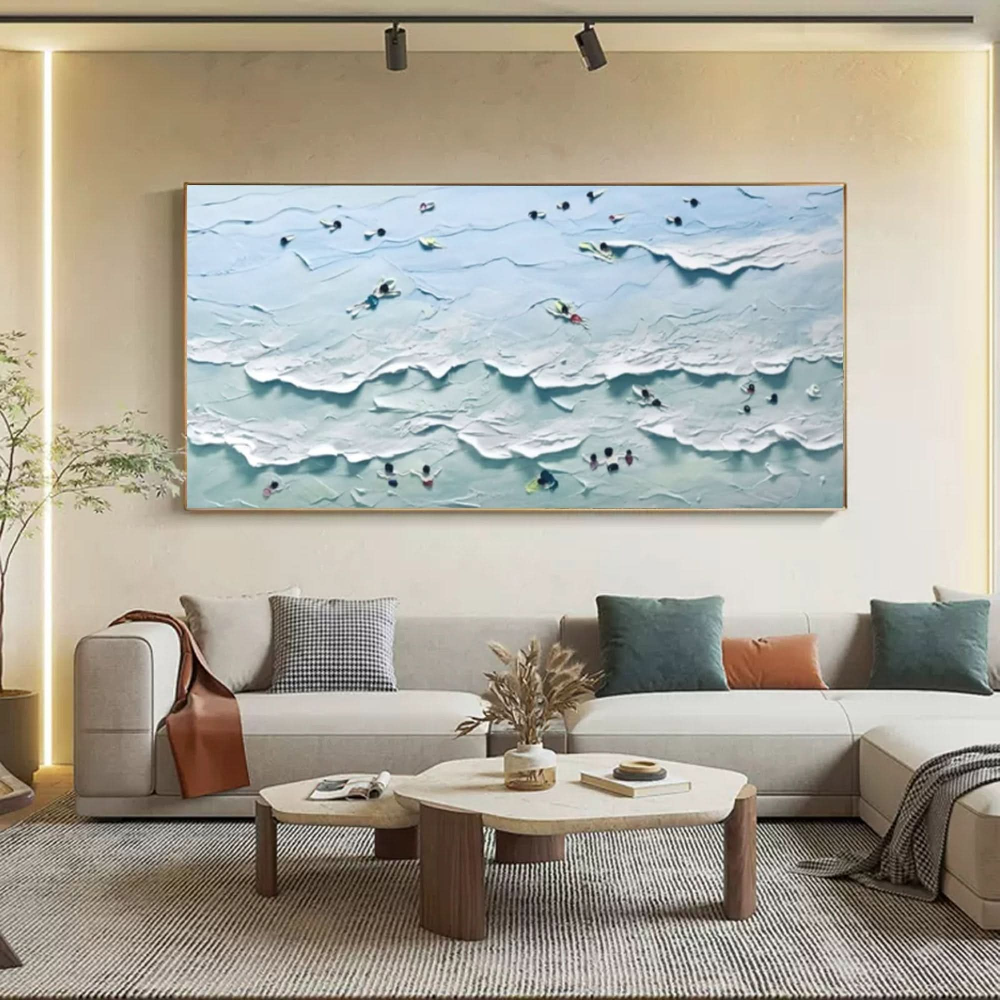 Large Blue Sea 3D Painting Sea Swimming 3D Landscape Canvas Painting Blue Sea 3D Texture Wall Art