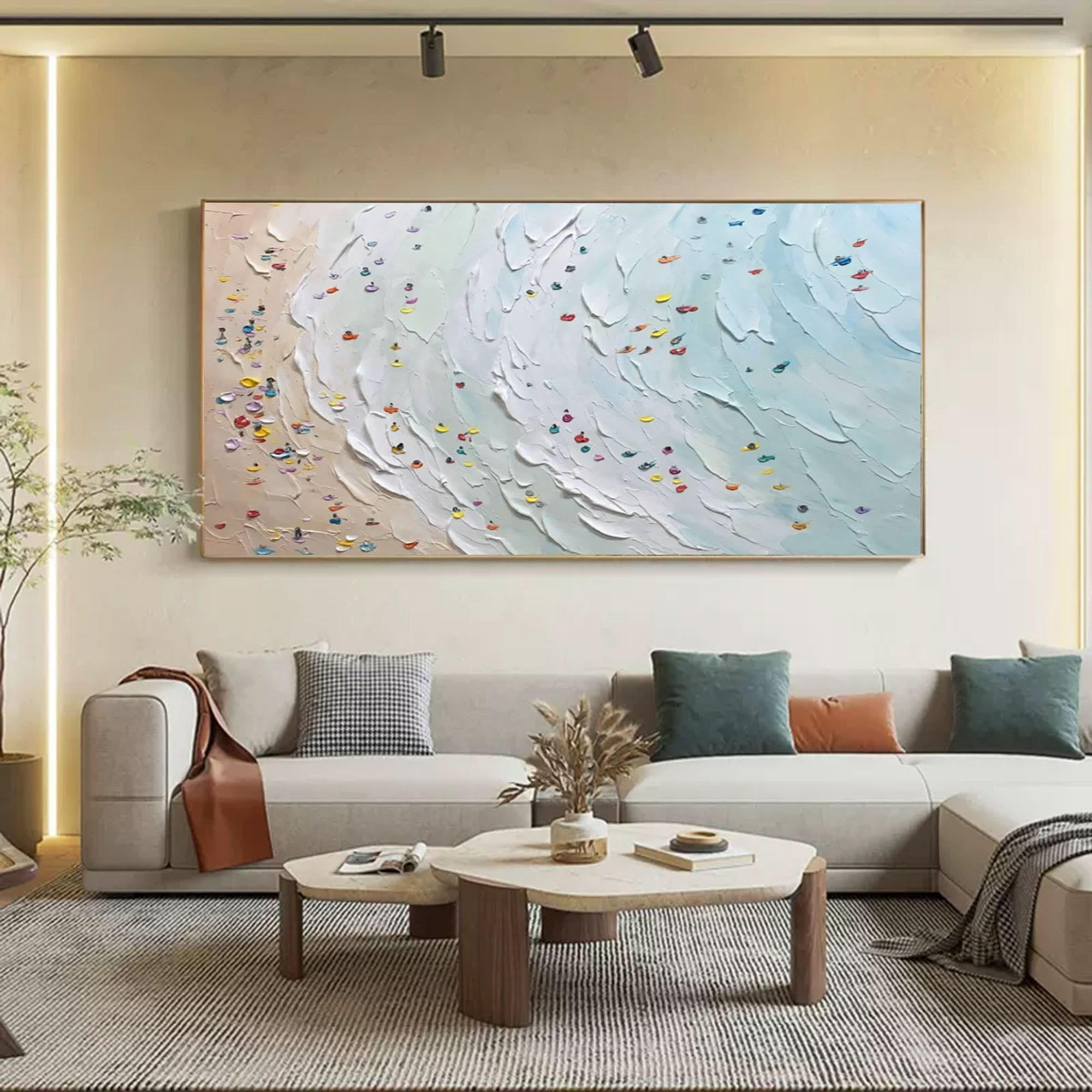 Large Seaside Swimming 3D Painting Seaside Swimming Landscape Art Seaside Swimming Texture Wall Art